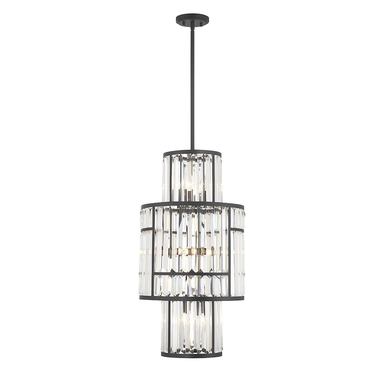 Matte Black Glass Drum 8-Light LED Pendant