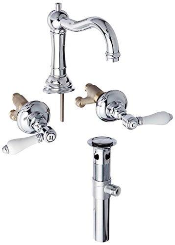 Elegante Classic Polished Nickel Widespread Faucet with Porcelain Handles