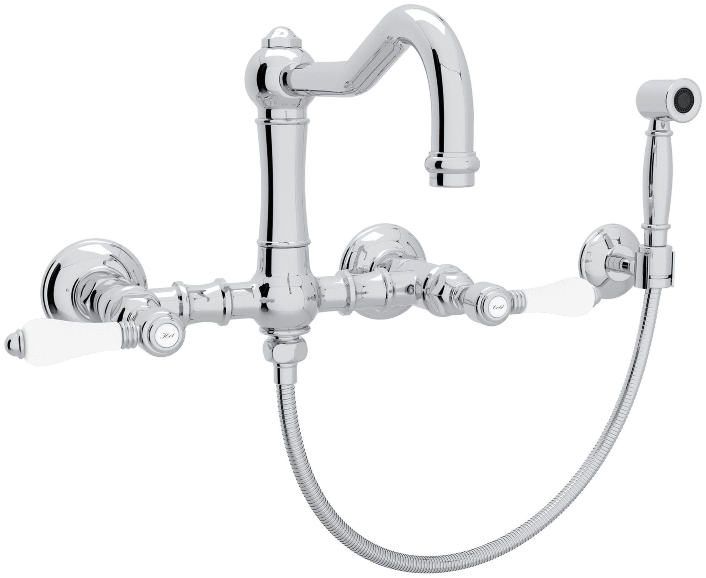 Classic Elegance 8" Wall Mounted Polished Nickel Kitchen Faucet with Dual Handles