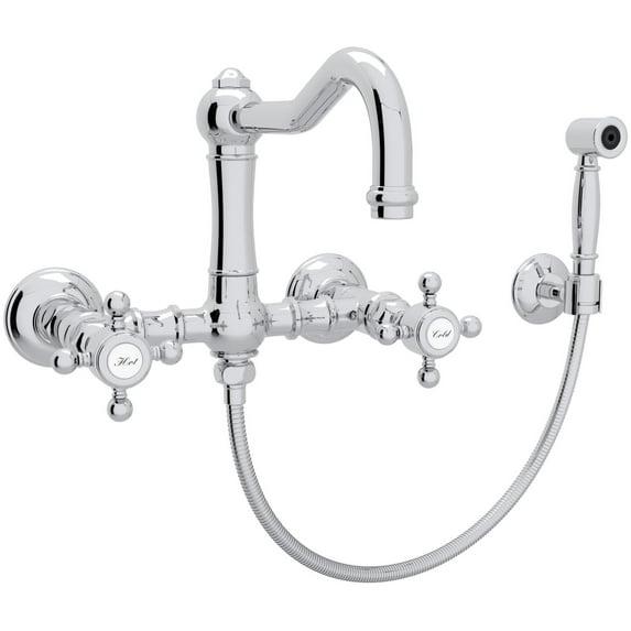 Rohl A1456XMWSAPC-2 Acqui Wall Mount Bridge Kitchen Faucet With Sidespray And Column Spout