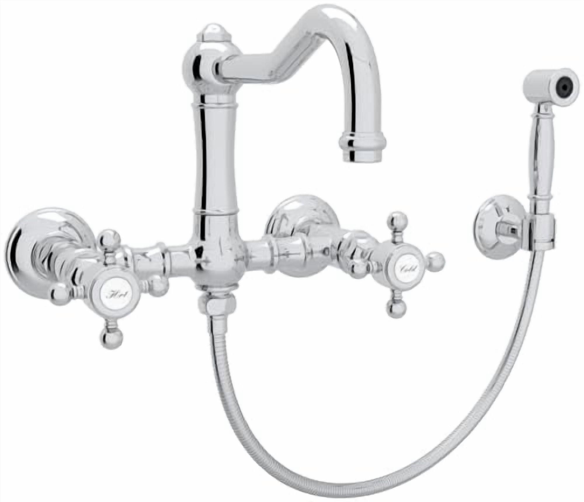 Rohl A1456XMWSAPC-2 Acqui Wall Mount Bridge Kitchen Faucet With Sidespray And Column Spout