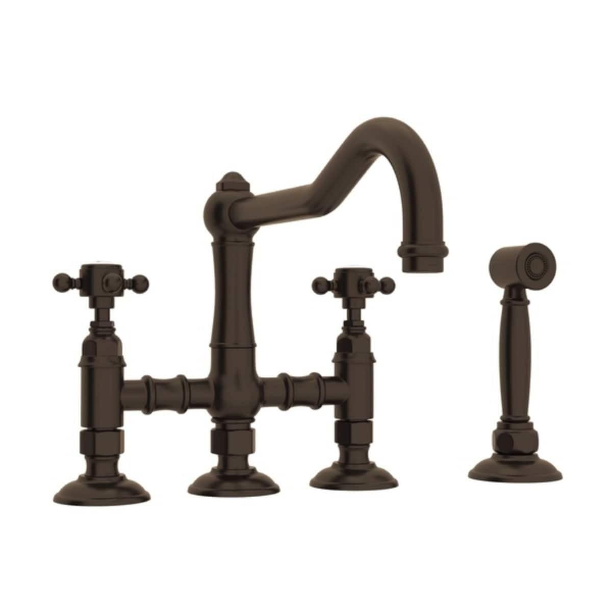 Tuscan Brass Double-Cross Handle Bridge Kitchen Faucet