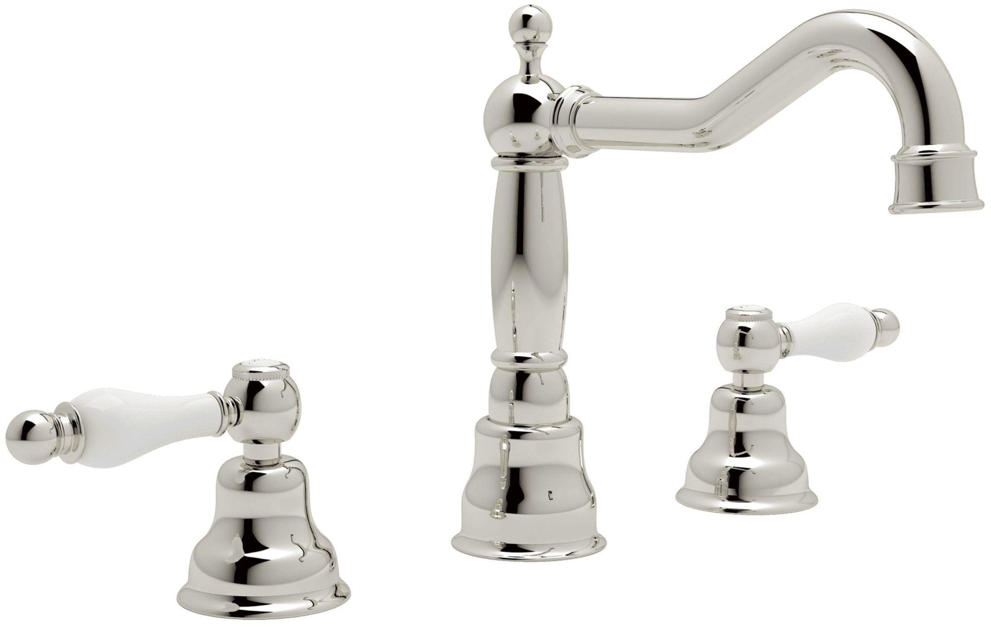 Polished Nickel Widespread Bathroom Faucet with Porcelain Handles