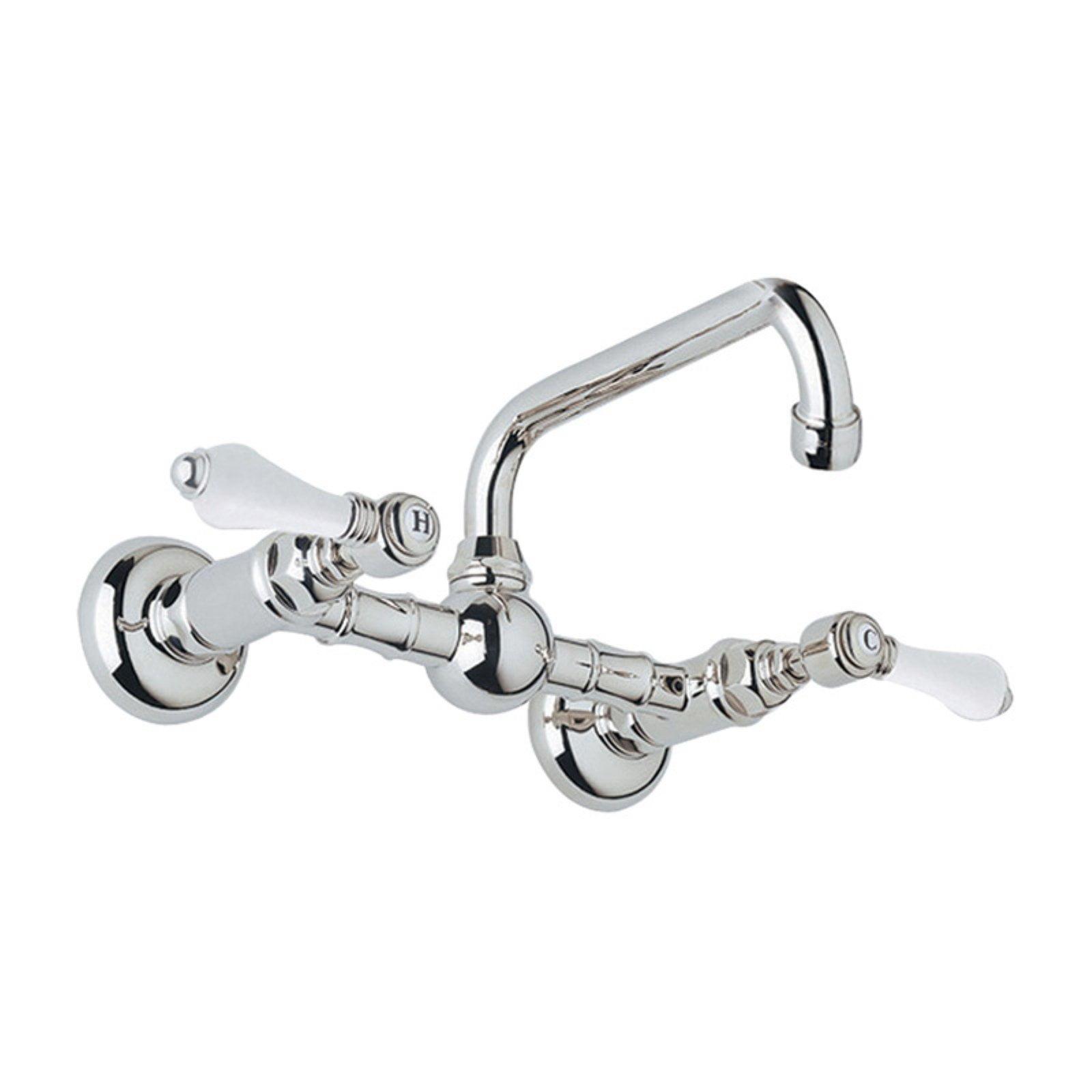 Classic Elegance 9'' Chrome Wall-Mounted Faucet with Porcelain Handles