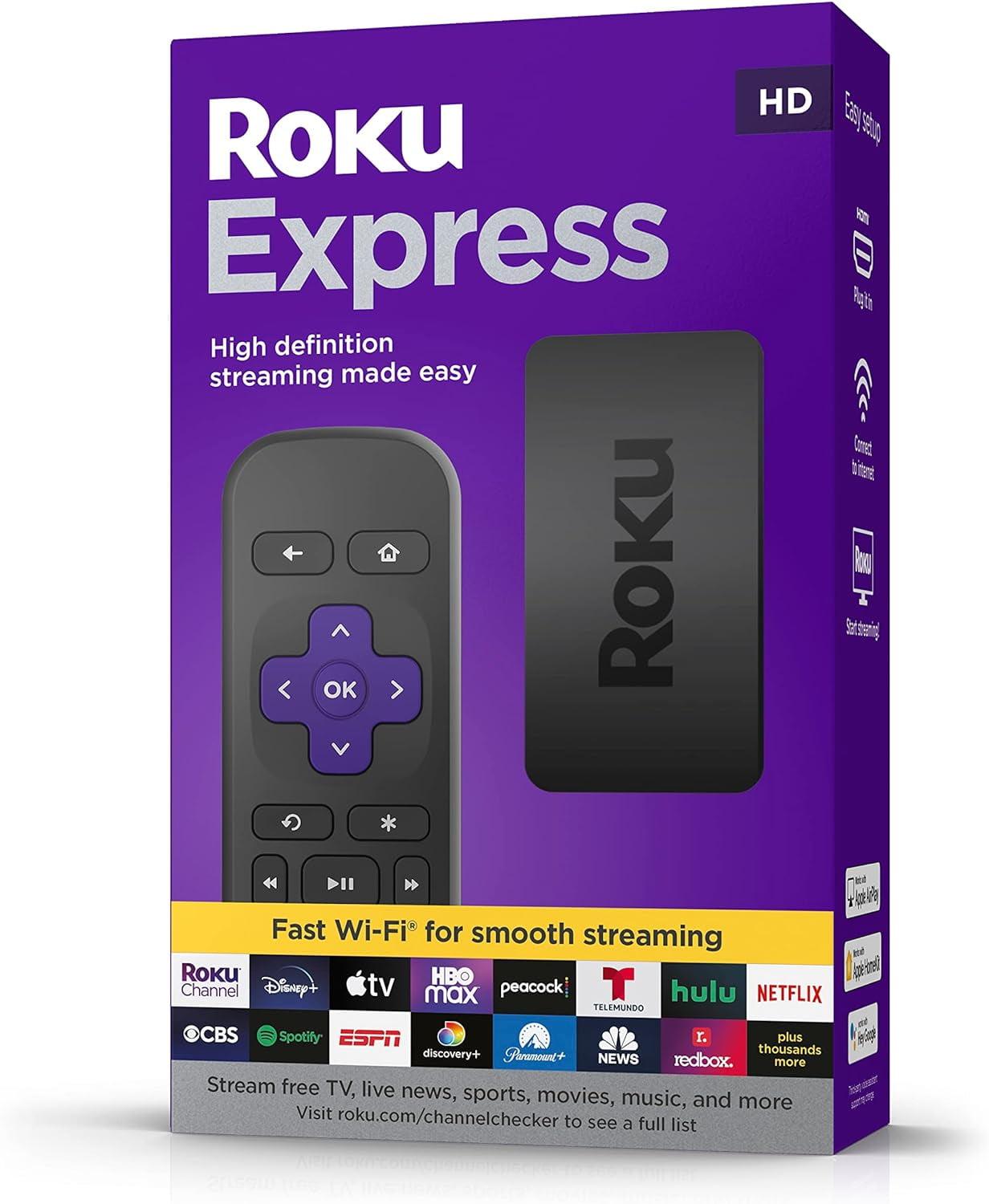 Roku Express HD Streaming Device with High-Speed HDMI Cable, Standard Remote, and Wi-Fi
