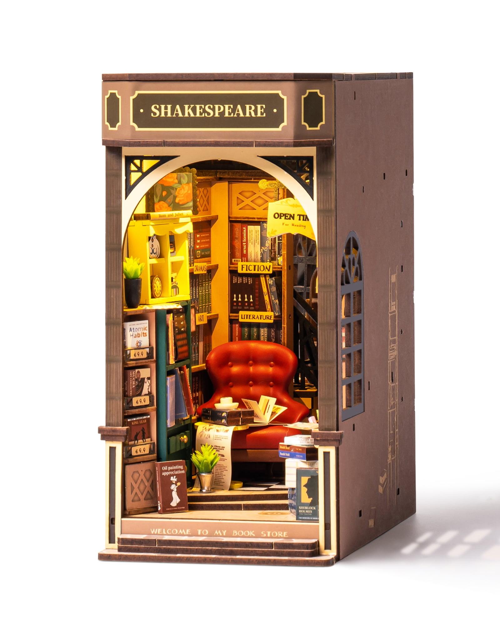 Hands Craft DIY Miniature House Kit Bookstore: Art & Craft Activity, Wood & Paper, Ages 14+, Requires 2 AAA Batteries