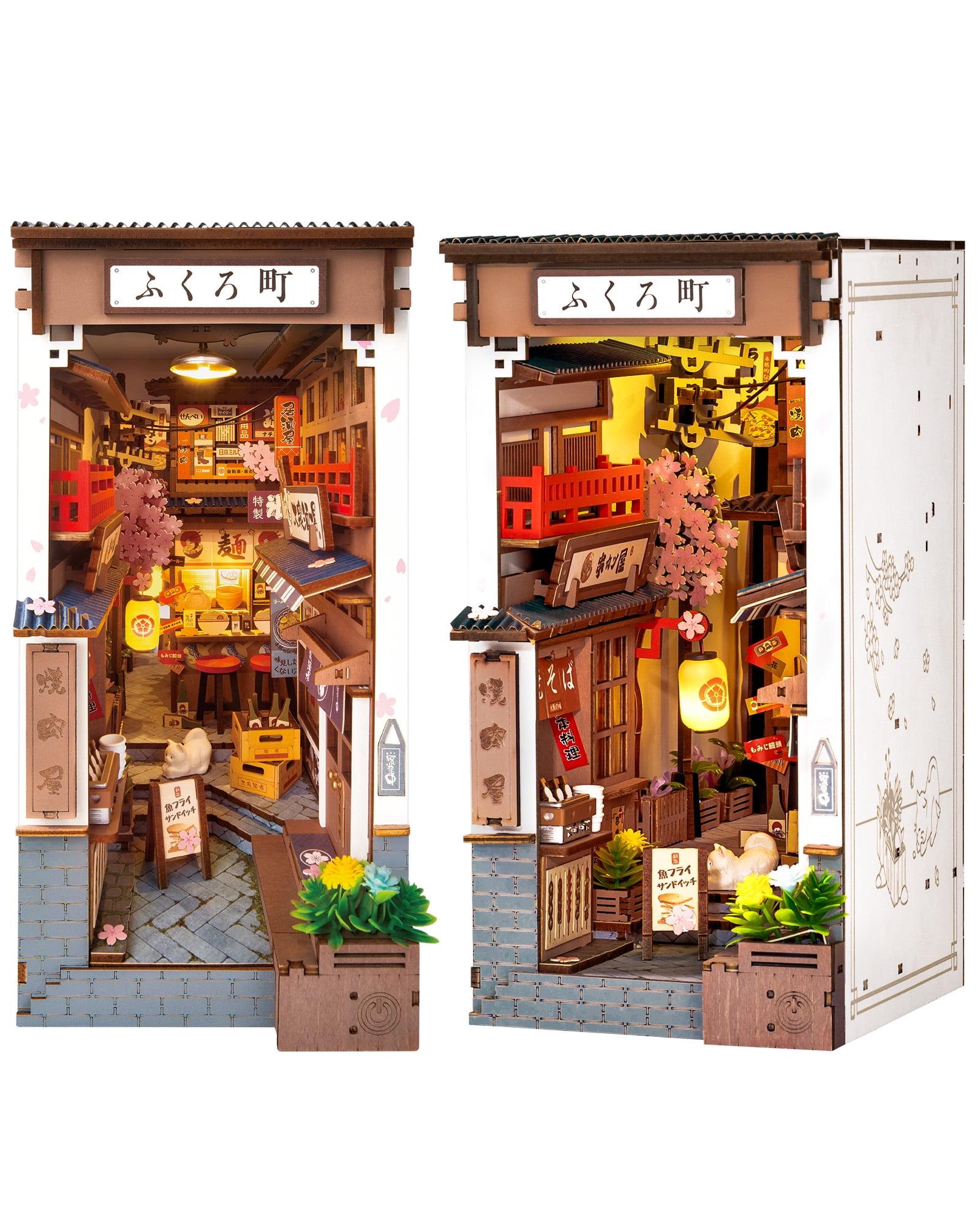 Rolife Book Nook 3D Jigsaw Puzzle Sakura Wine Alley Wooden Model Building Kit Decorative Bookend Stand DIY Bookshelf Insert Decor Gift for Teen Adults