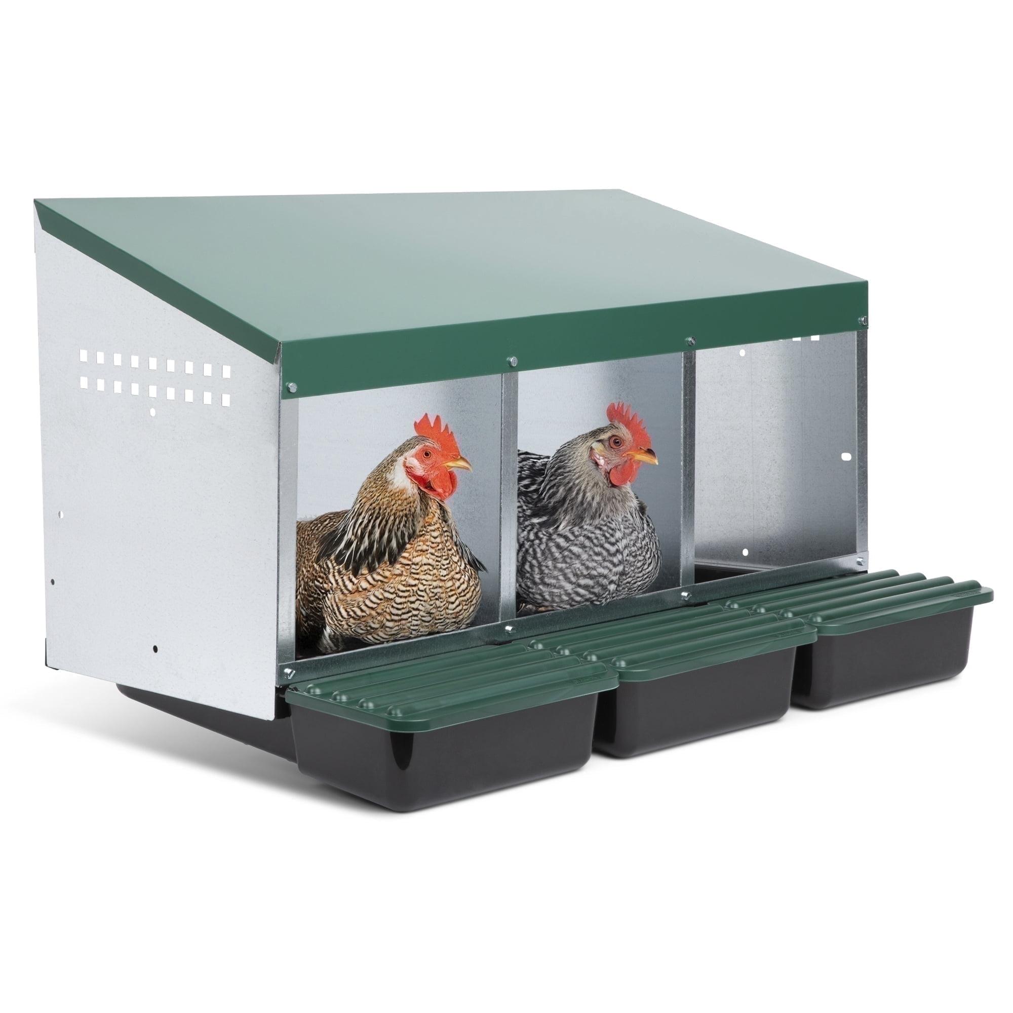 Compact Style 3 Compartment, Forward Rollout & Rollaway, Hen & Chicken Nesting Box with Protective Egg Laying Collection Lids