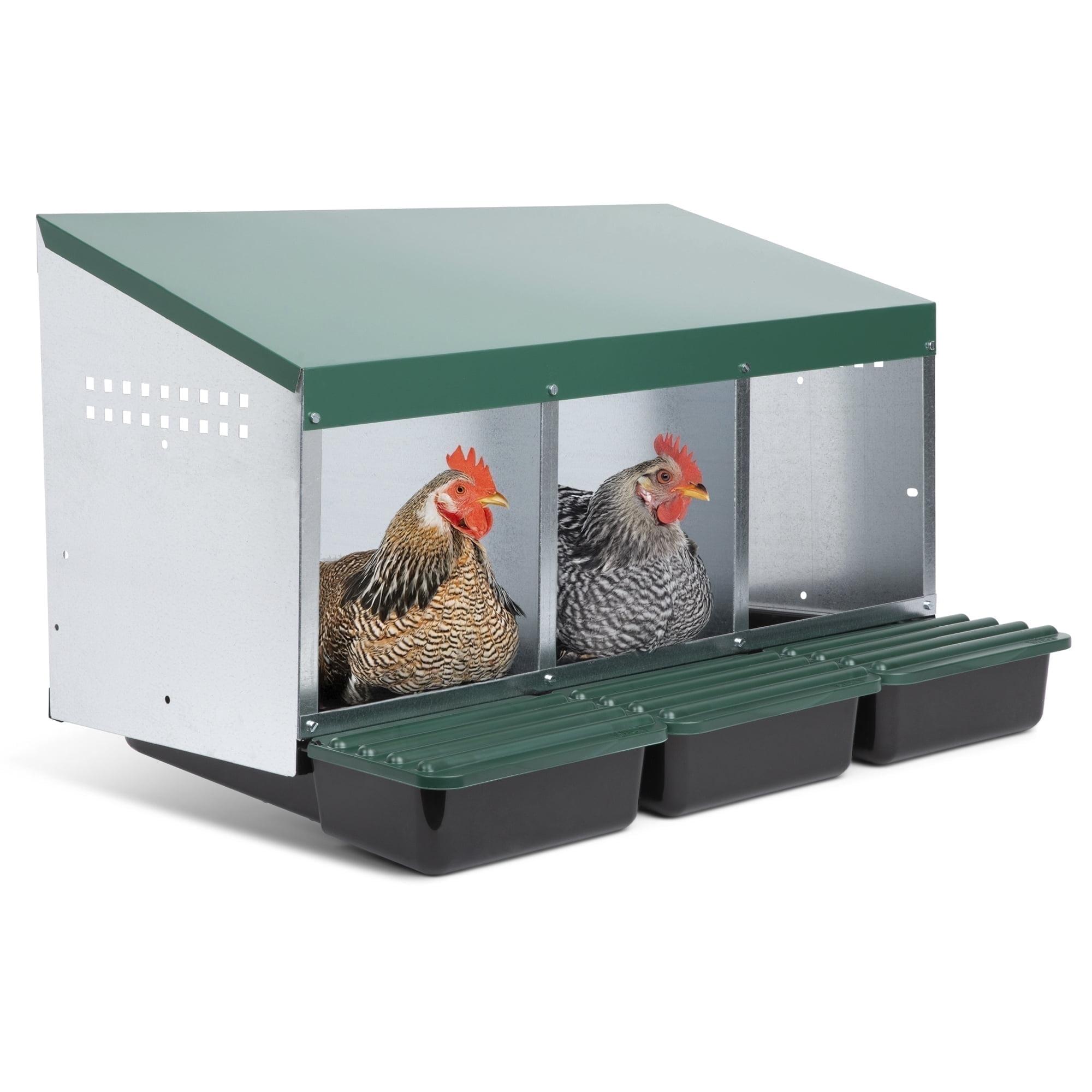 Compact Style 3 Compartment, Forward Rollout & Rollaway, Hen & Chicken Nesting Box with Protective Egg Laying Collection Lids