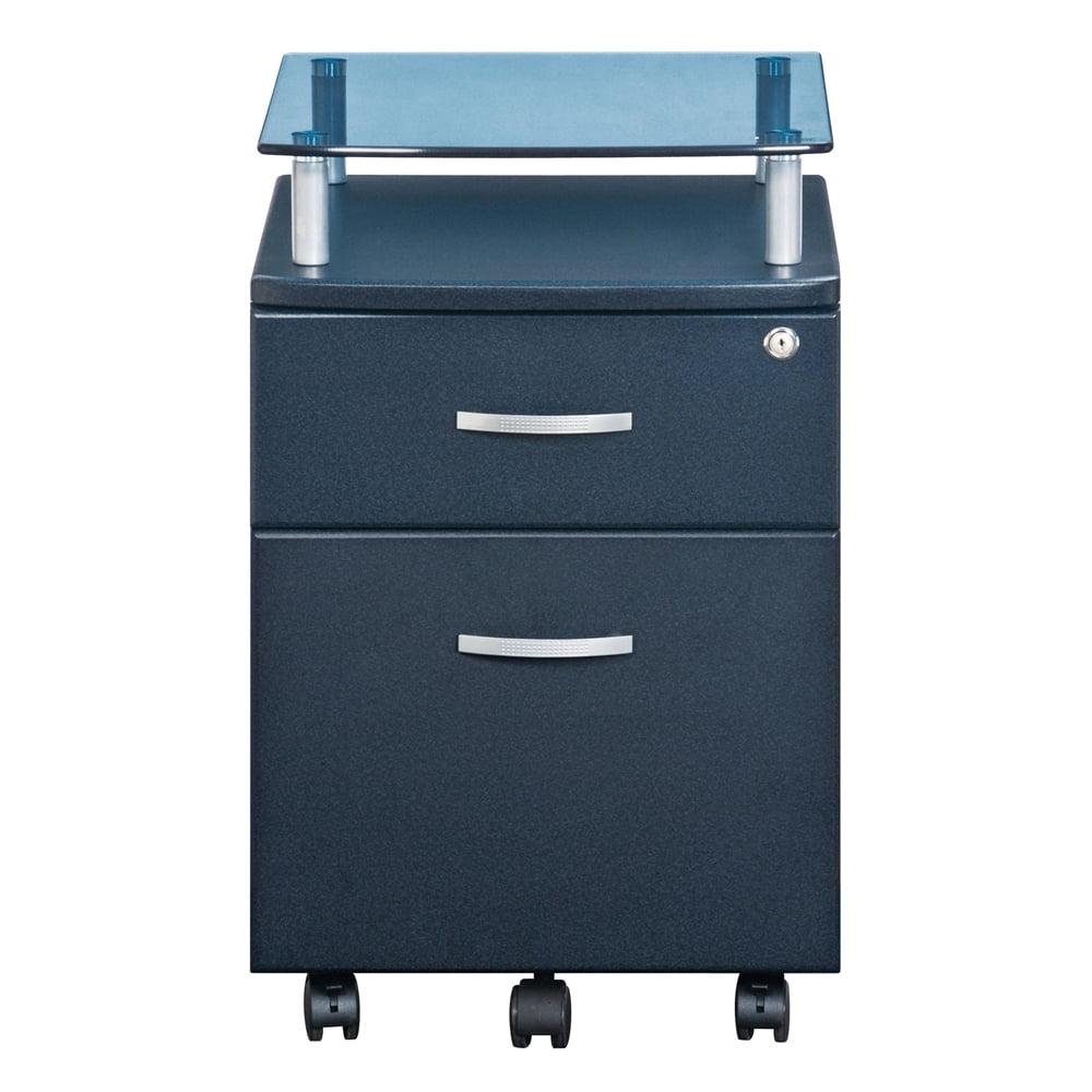 Graphite Mobile 2-Drawer Lockable File Cabinet with Glass Top