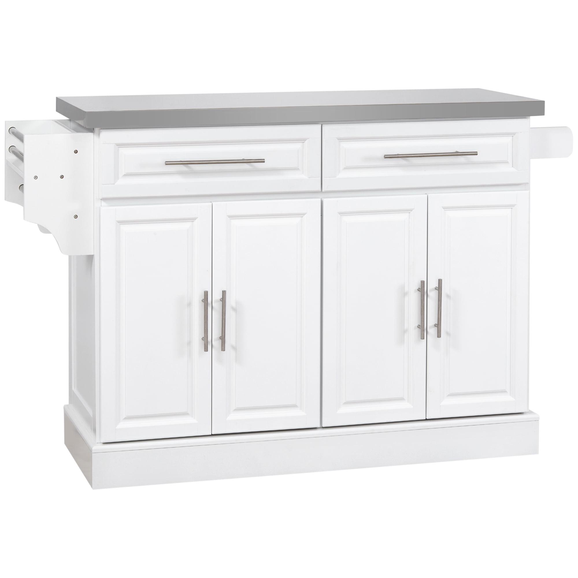 White Stainless Steel Top Kitchen Cart with Storage and Racks