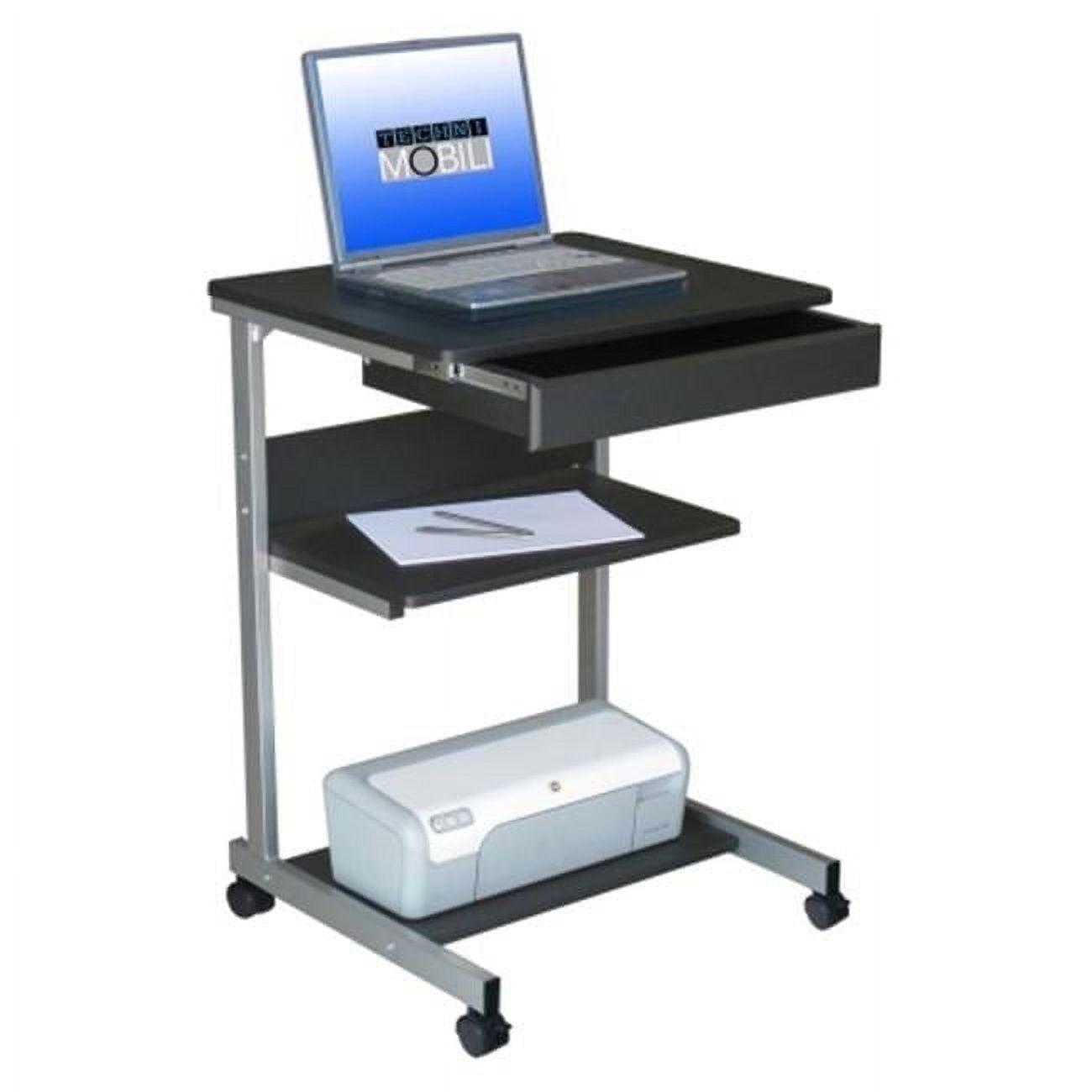 Small Black Rolling Laptop Cart with Drawer and Shelves