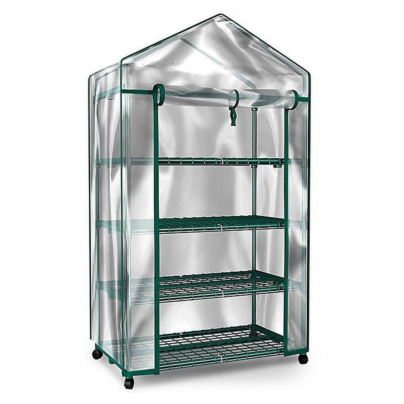 Green 4-Tier Portable Mini Greenhouse with Clear PVC Cover