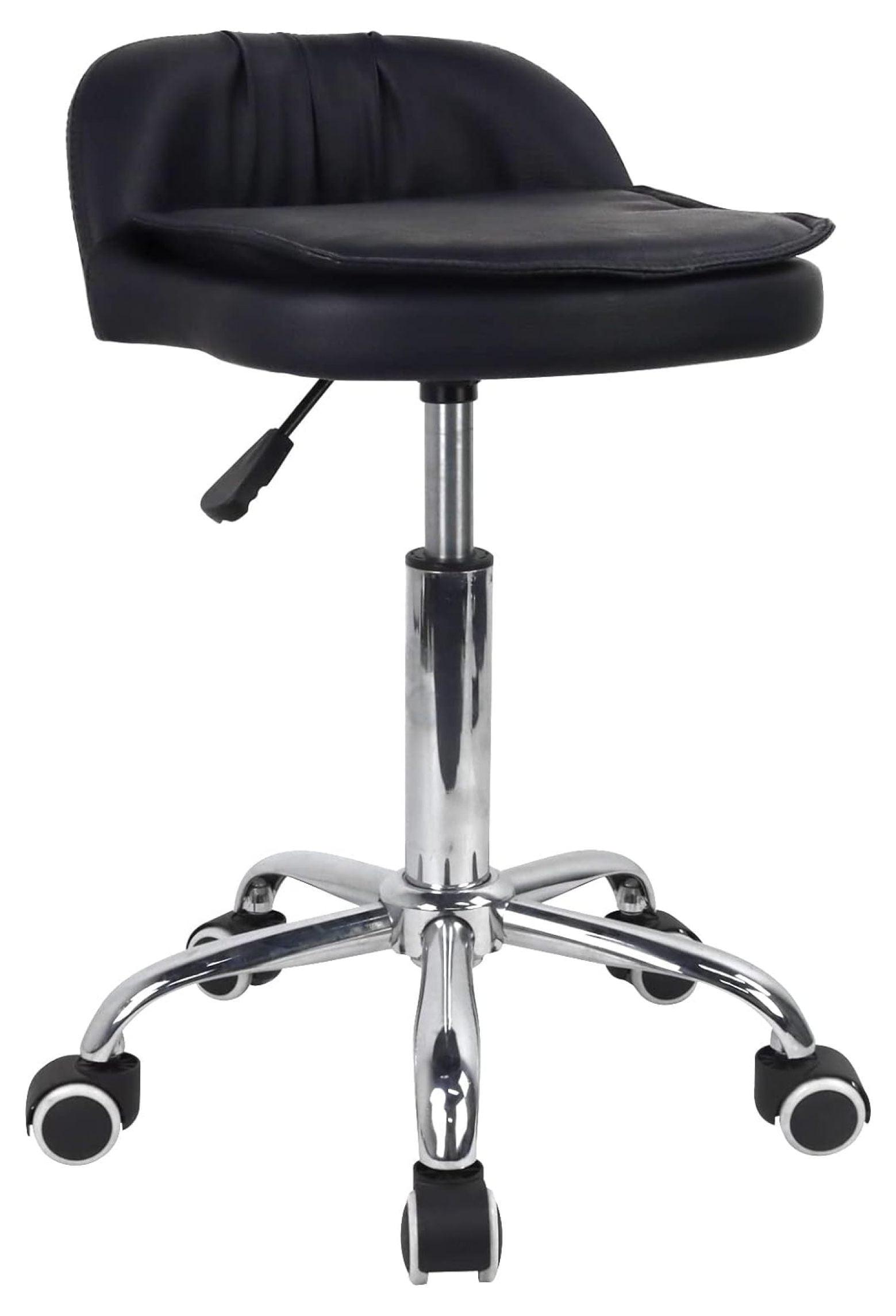 Rolling Stool Height Adjustable 360° Swivel with Universal Casters Leather Cushion with Low Back Rolling Chair with Wheels for Office Kitchen Desk Home Salon Shop Lab Bar Counter (Black)