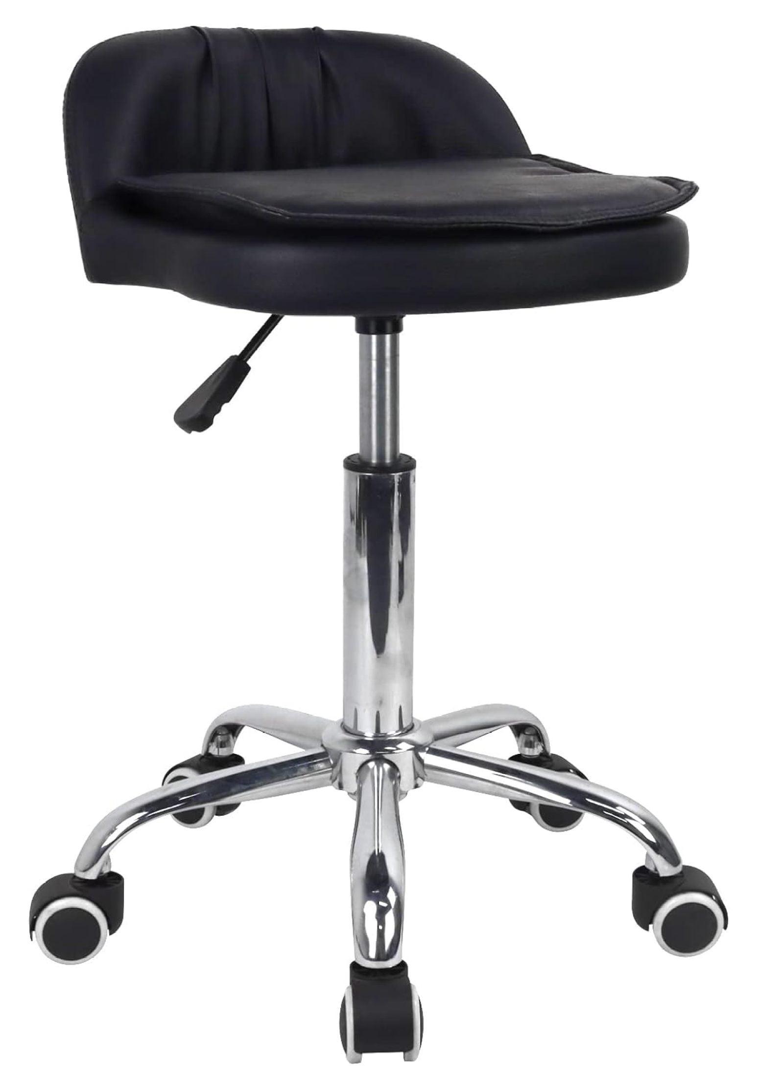 Rolling Stool Height Adjustable 360° Swivel with Universal Casters Leather Cushion with Low Back Rolling Chair with Wheels for Office Kitchen Desk Home Salon Shop Lab Bar Counter (Black)