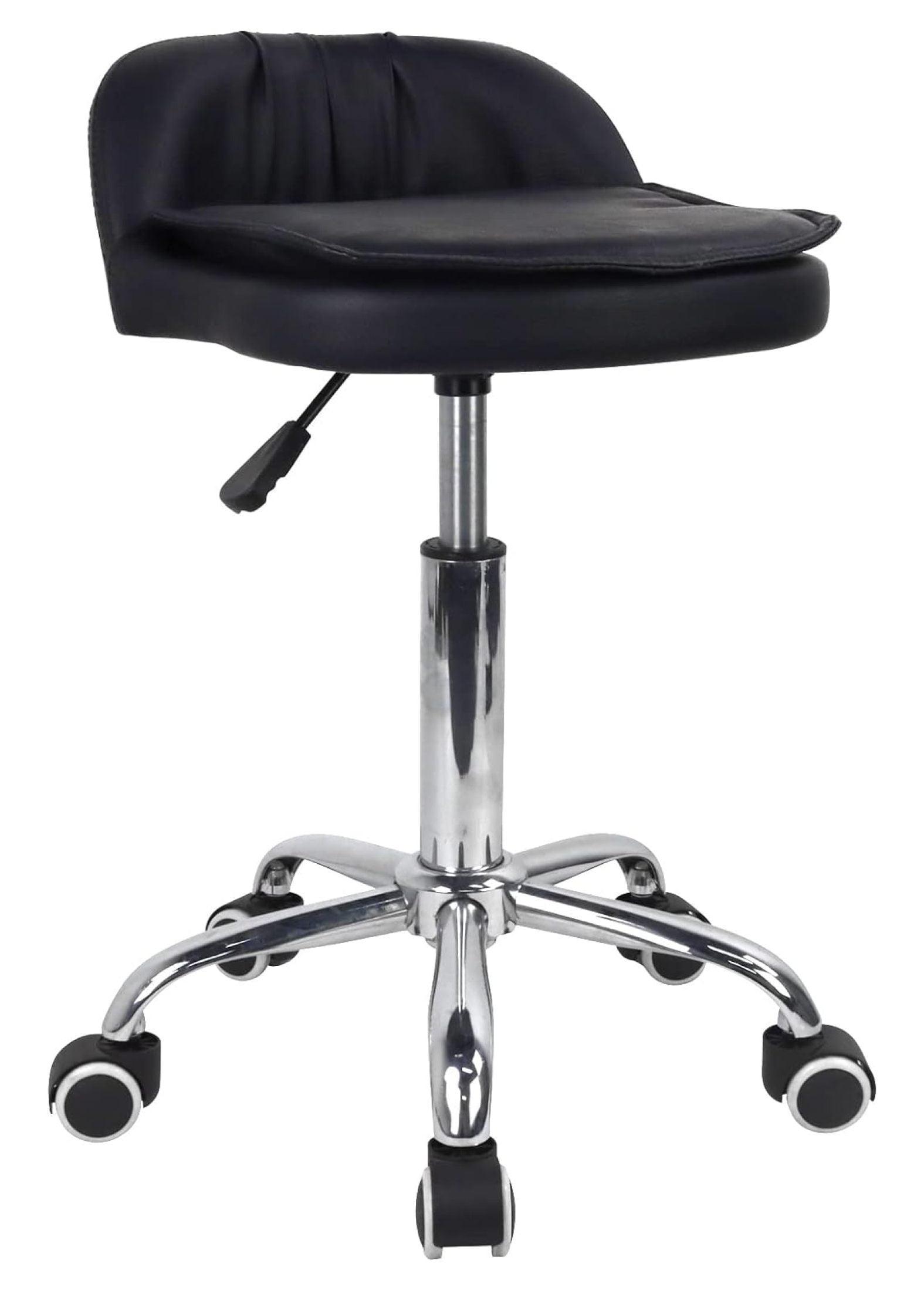 Rolling Stool Height Adjustable 360° Swivel with Universal Casters Leather Cushion with Low Back Rolling Chair with Wheels for Office Kitchen Desk Home Salon Shop Lab Bar Counter (Black)