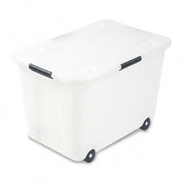 Clear 15-Gallon Rolling Plastic Storage Box with Lid