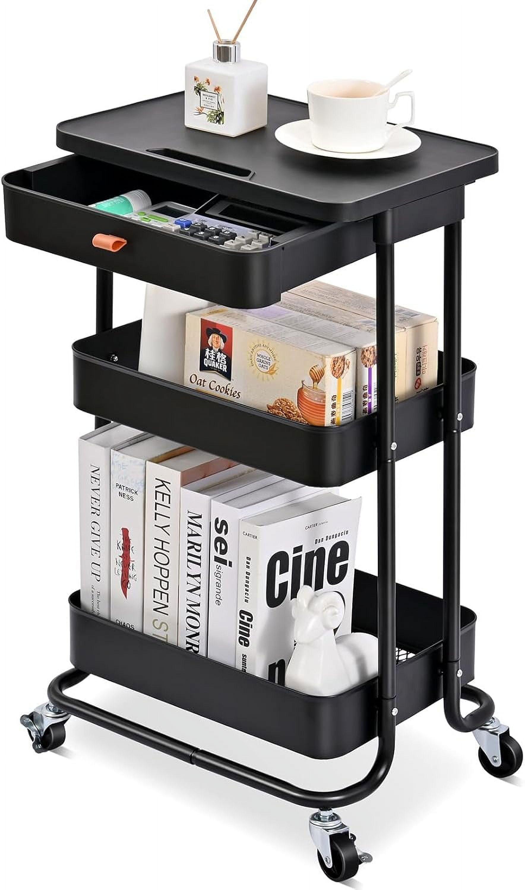 Black Metal and Wood Kitchen Cart with Storage