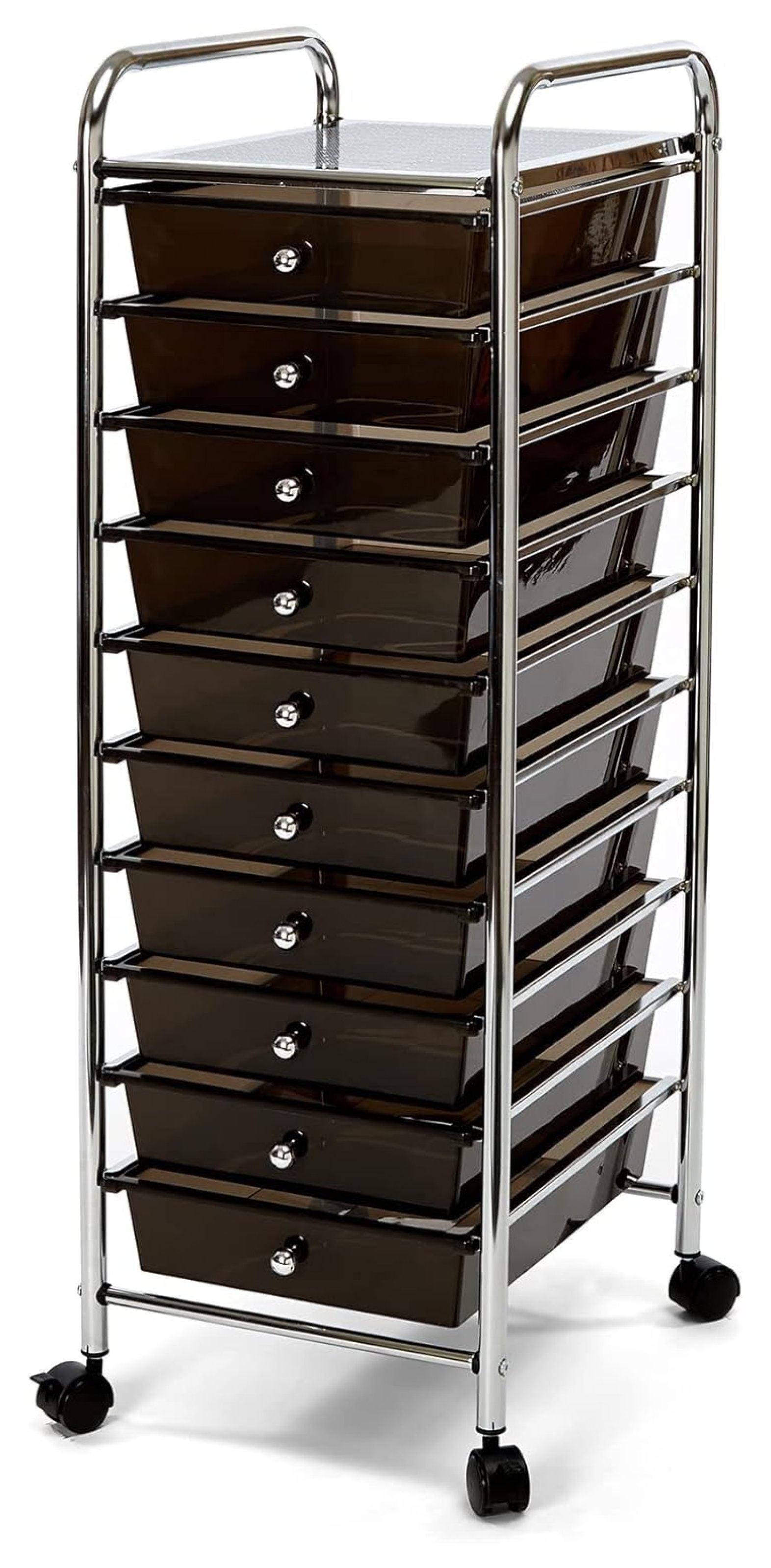 Rolling Utility Organizer Storage Cart, for Home Office, School, Classroom, Scrapbook, Hobby, Craft, 10 Drawer, Black