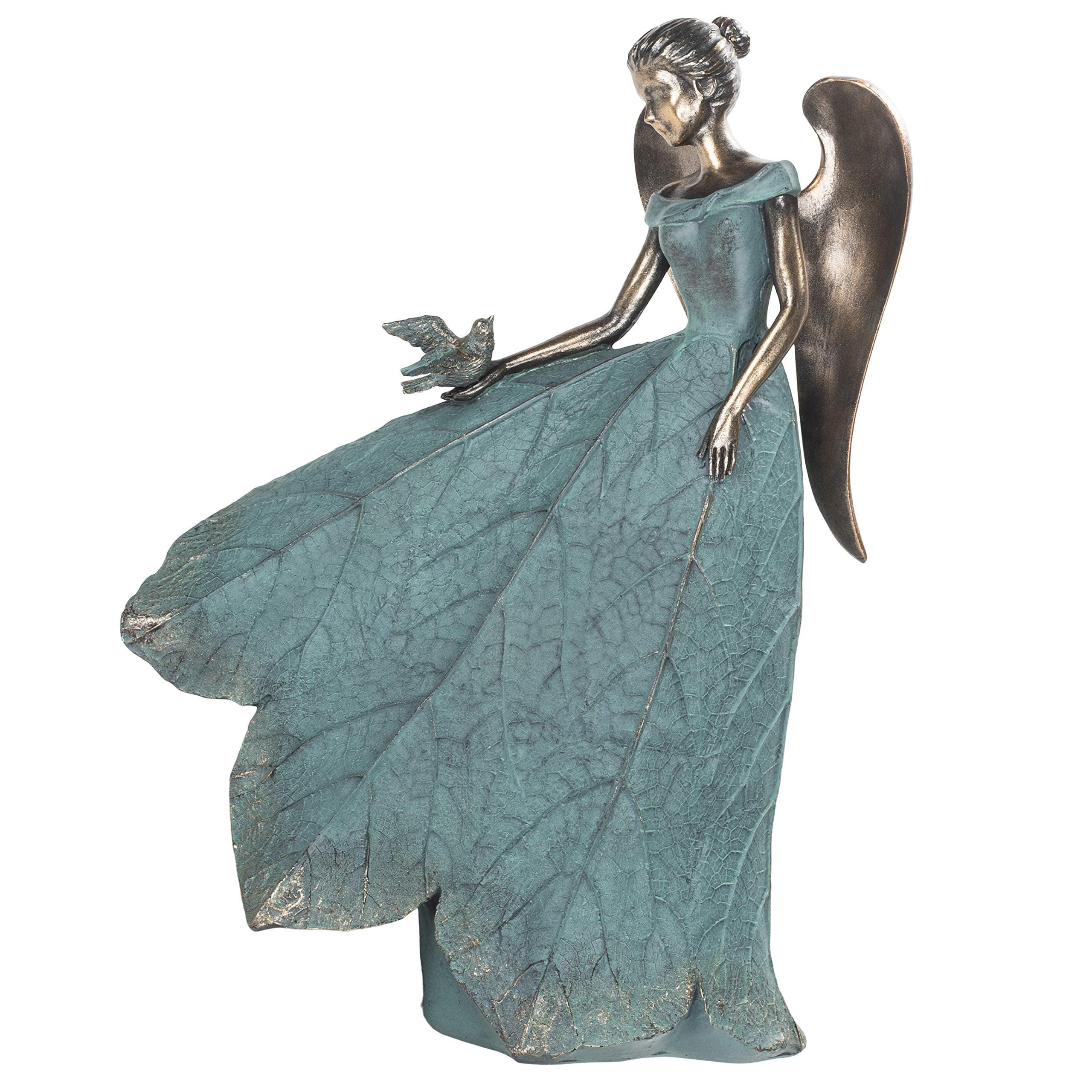 Roman 19.75" Angel and Bird Statue Outdoor Garden Statue Bronze