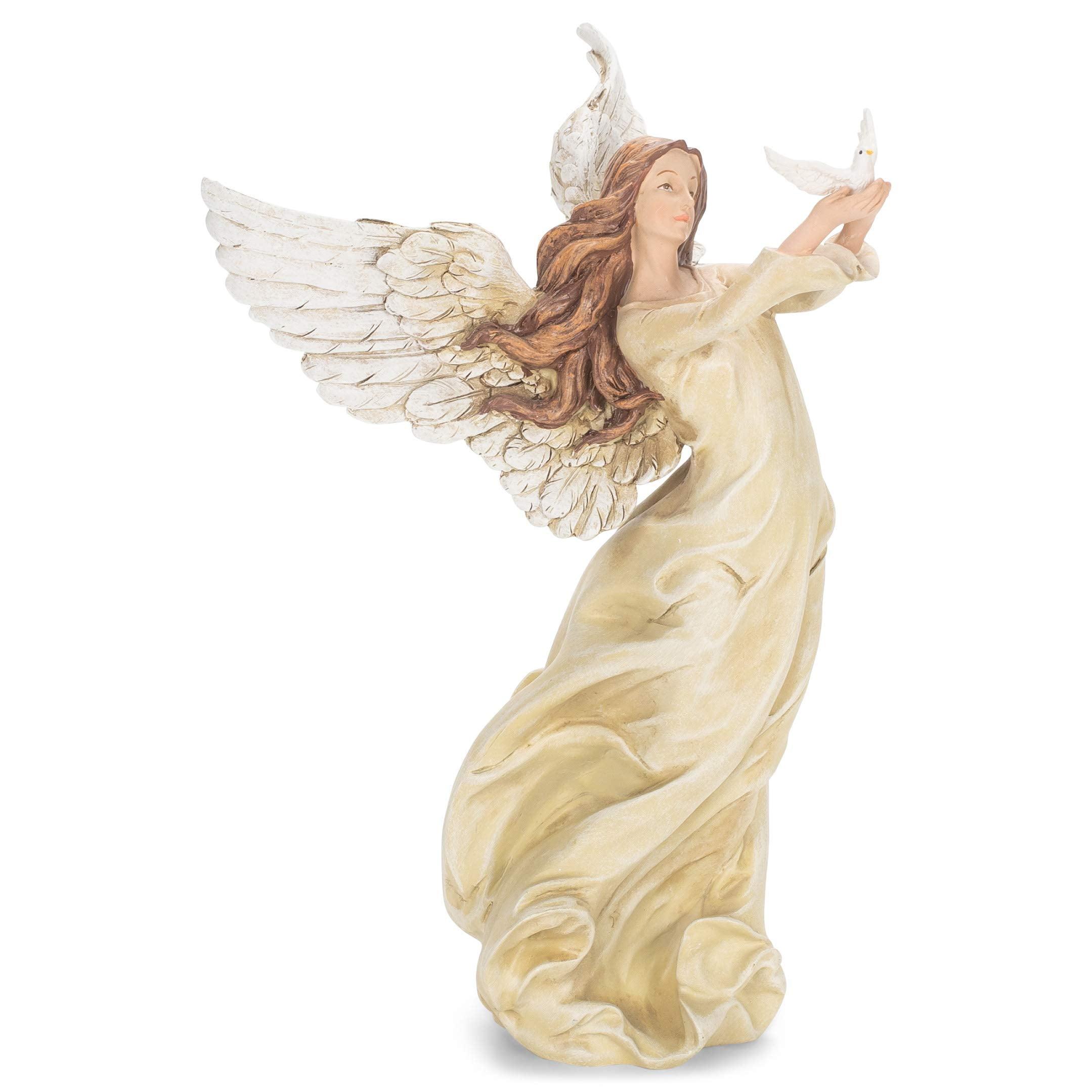 10" Beige Resin Angel Figurine with Dove