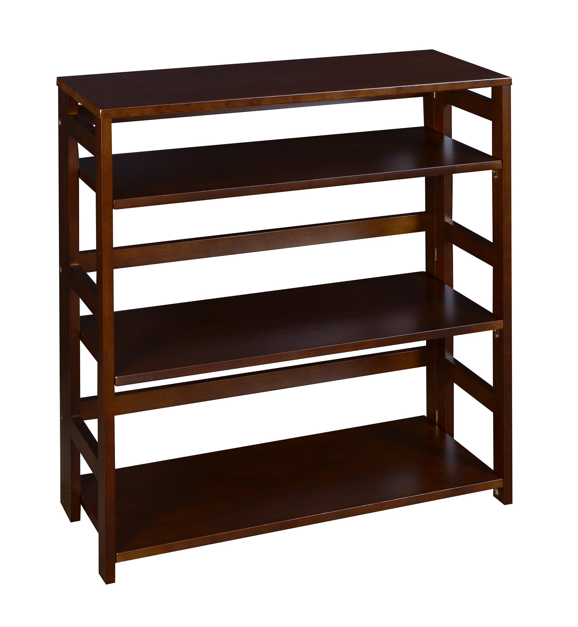 Mocha Walnut 34" High Folding 3-Shelf Contemporary Bookcase