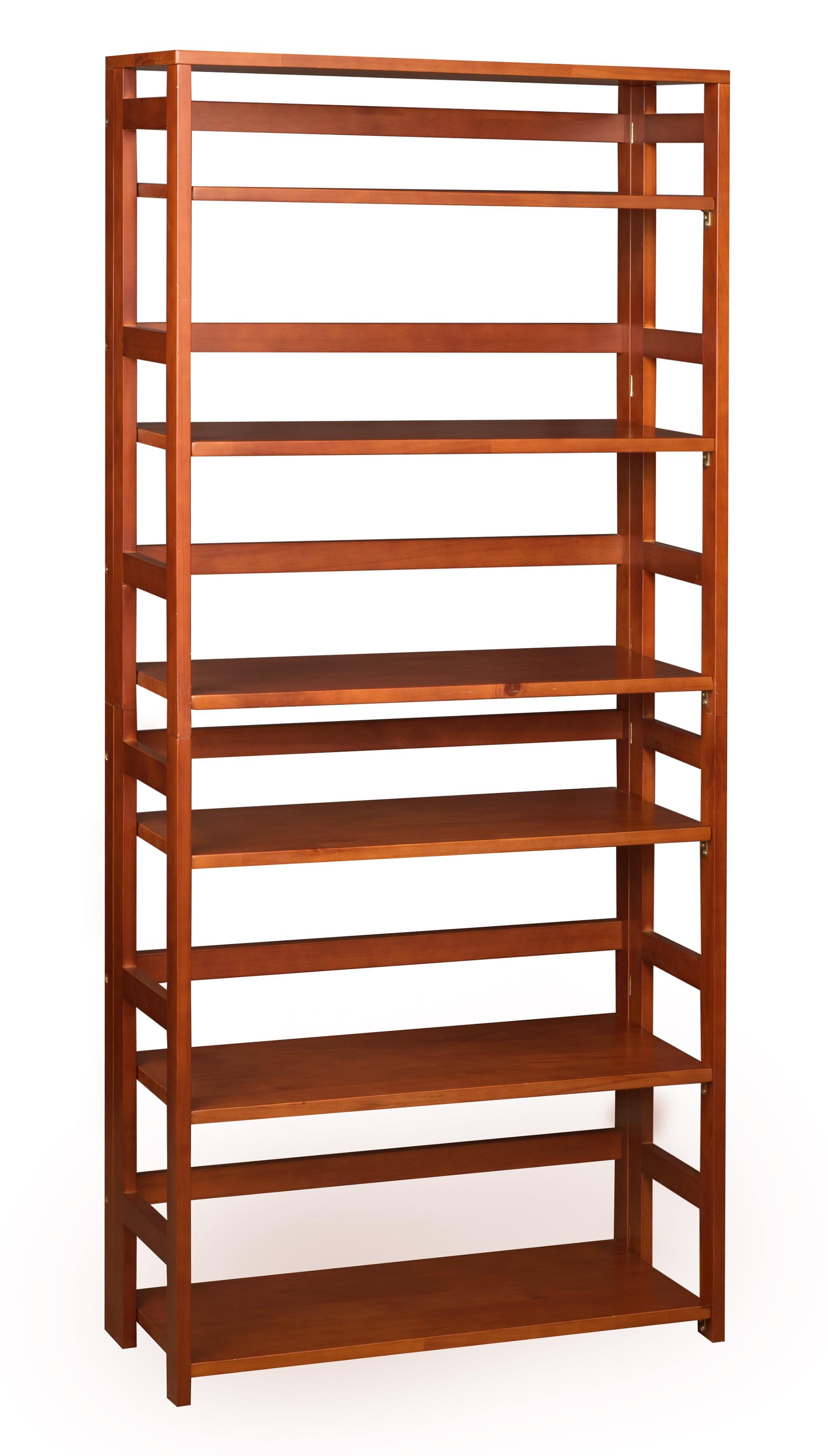 Romig Flip Flop 67 in High Folding Bookcase, Easy Assembly Shelf Storage- Cherry