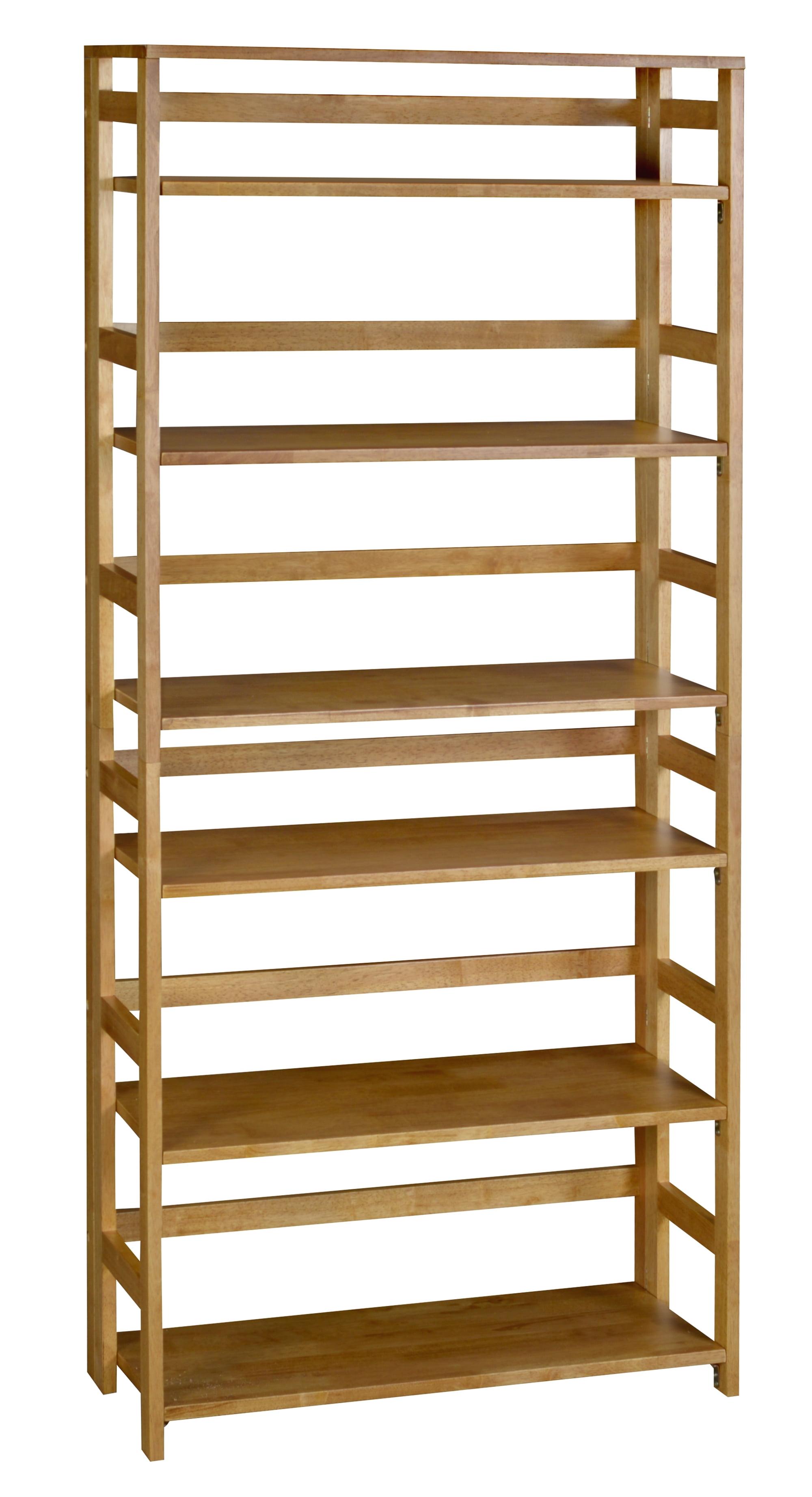 Romig Flip Flop 67 in High Folding Bookcase, Easy Assembly Shelf Storage- Medium Oak