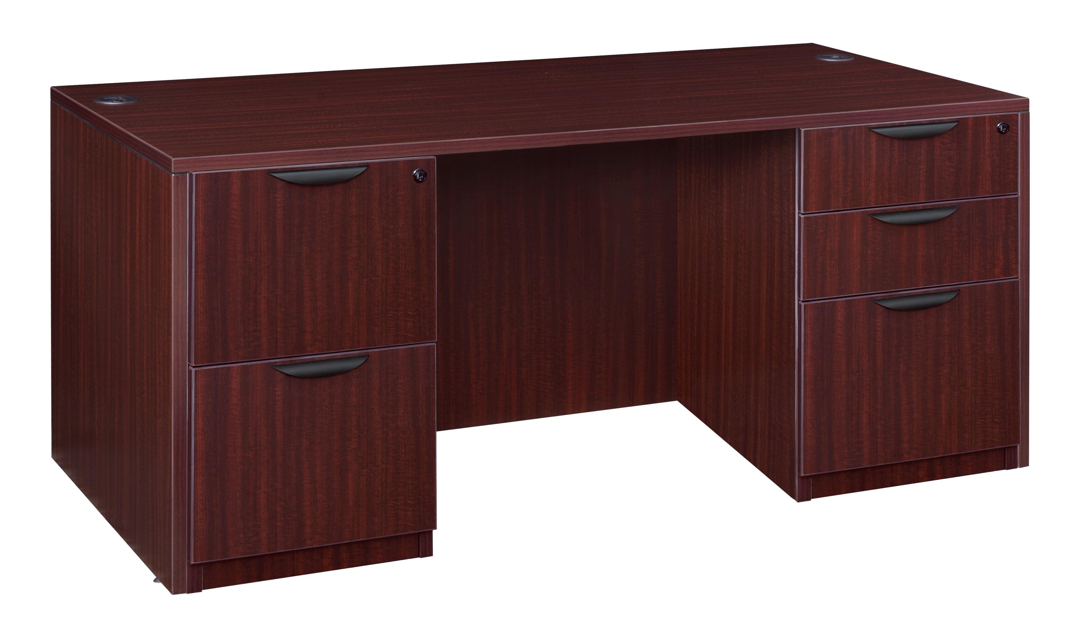 Mahogany Melamine 66" Double Pedestal Desk with Locking Drawers