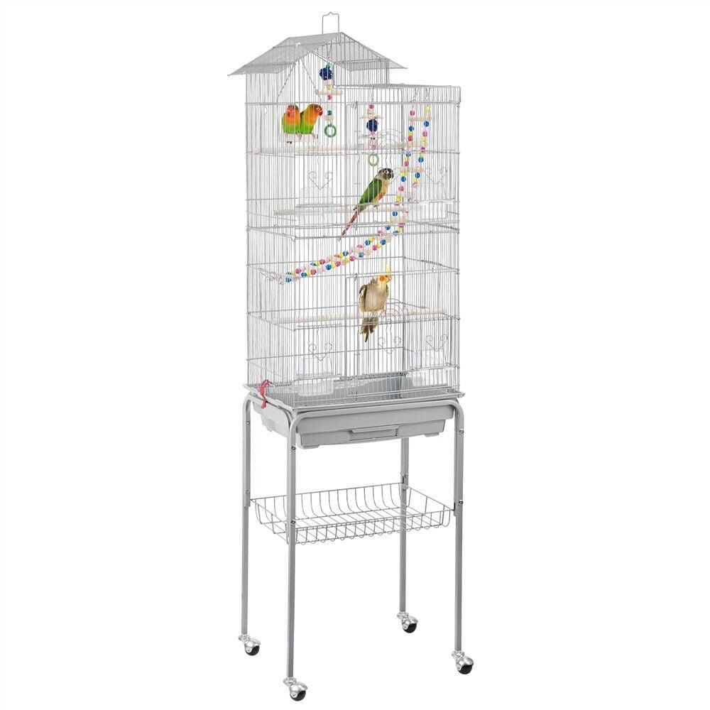 Yaheetech Roof Top Birdcage Parrot Cage with Detachable Rolling Stand Wrought Iron