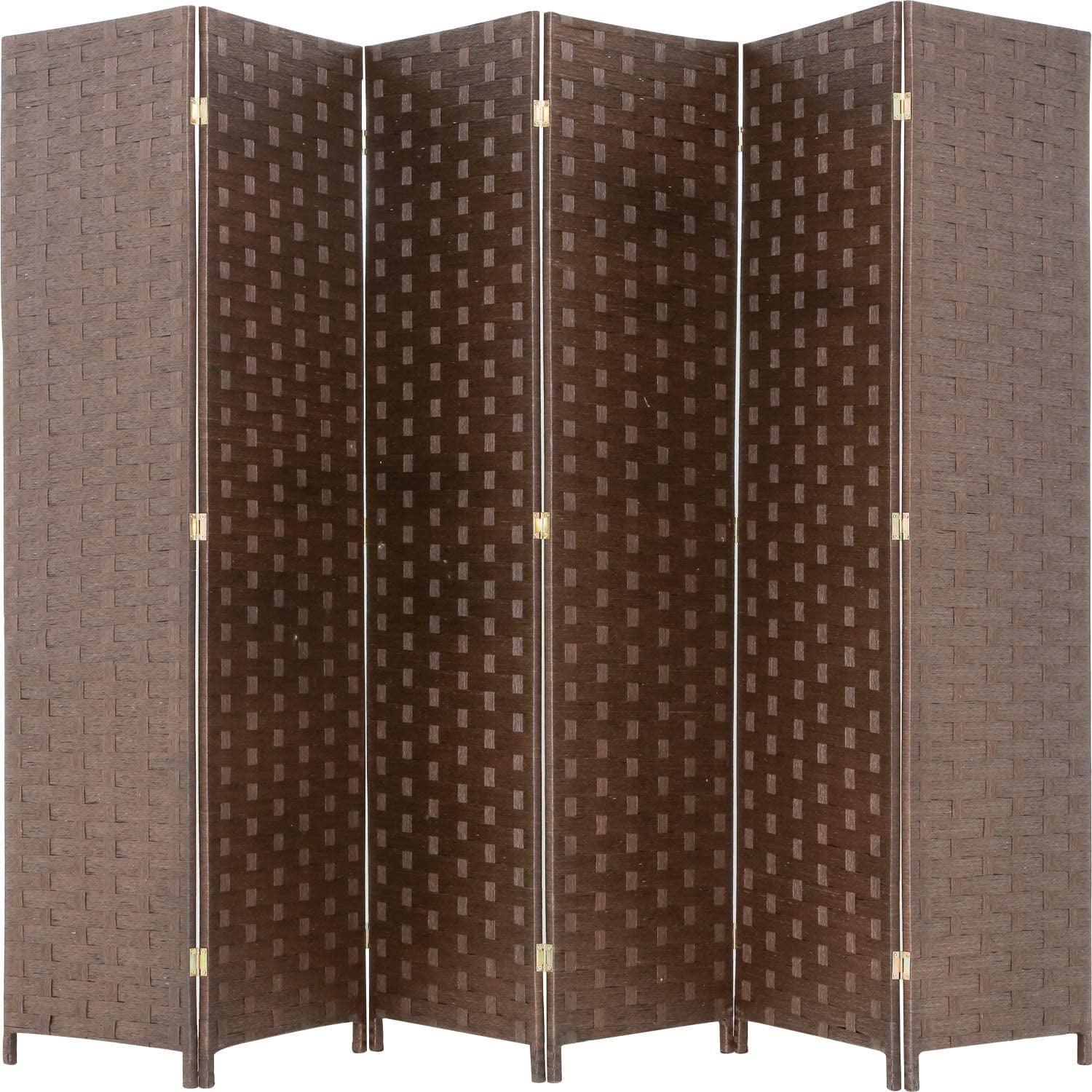 6 Panel  Room Dividers Folding Privacy Screen Partitions Room Dividers Wall Foldable Screen Portable Wood Mesh Woven Design Room Separator Screen for Home Office Bedroom Living Room, Brown