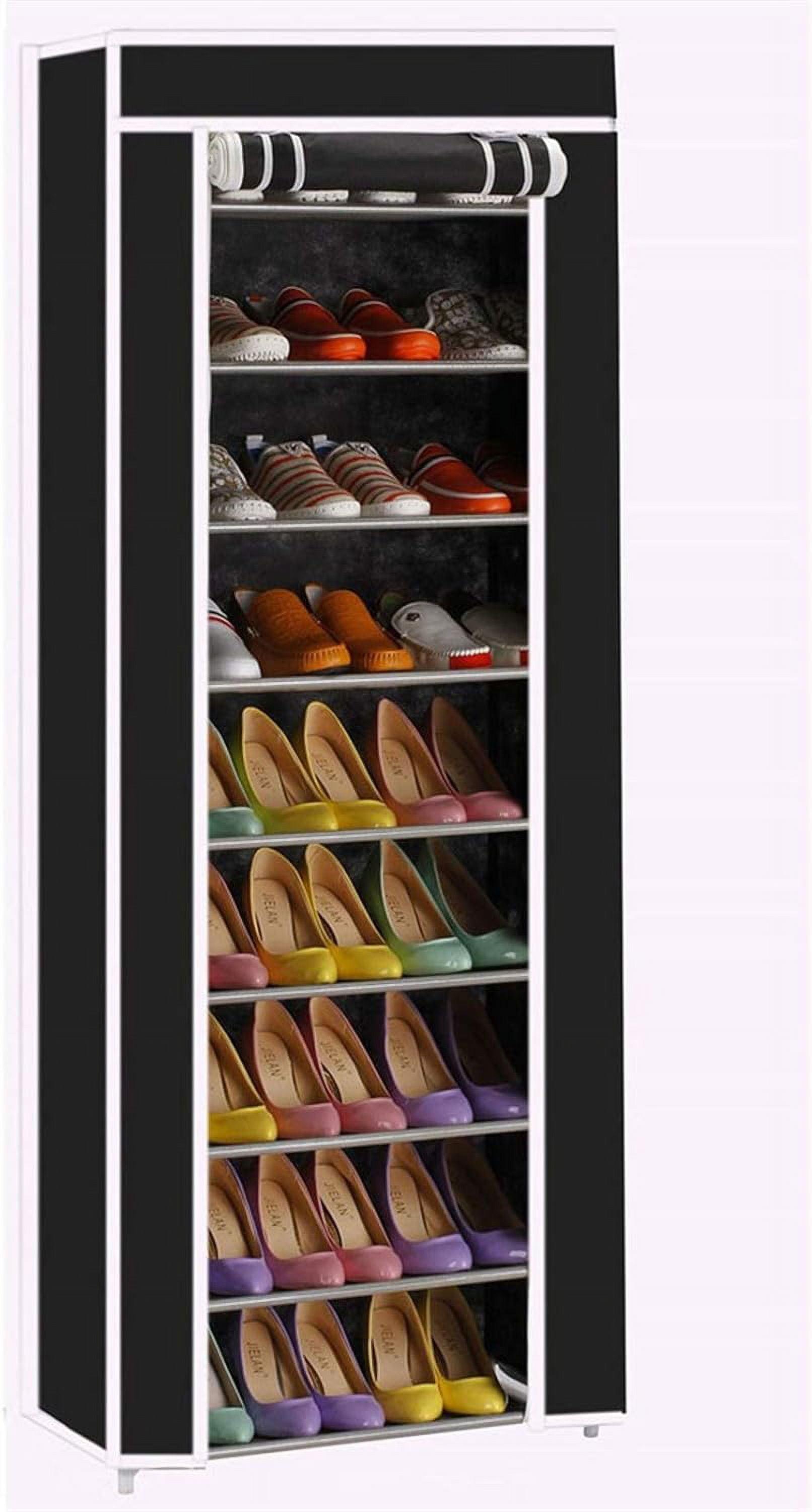 Room-saving 10-Layers 9 Lattices Non-woven Fabric Shoe Rack Black