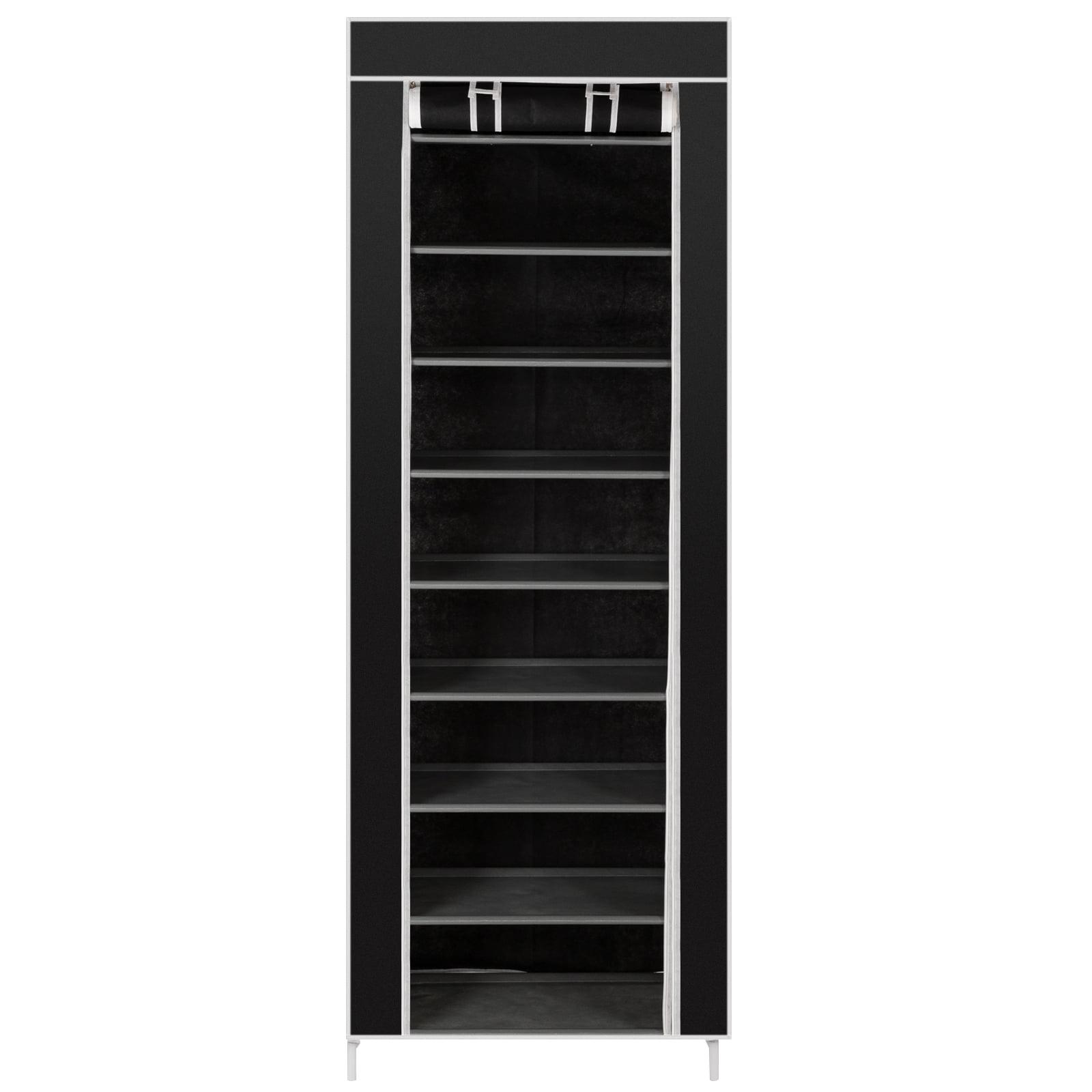 Black 10-Tier Non-Woven Fabric Shoe Rack with Metal Frame