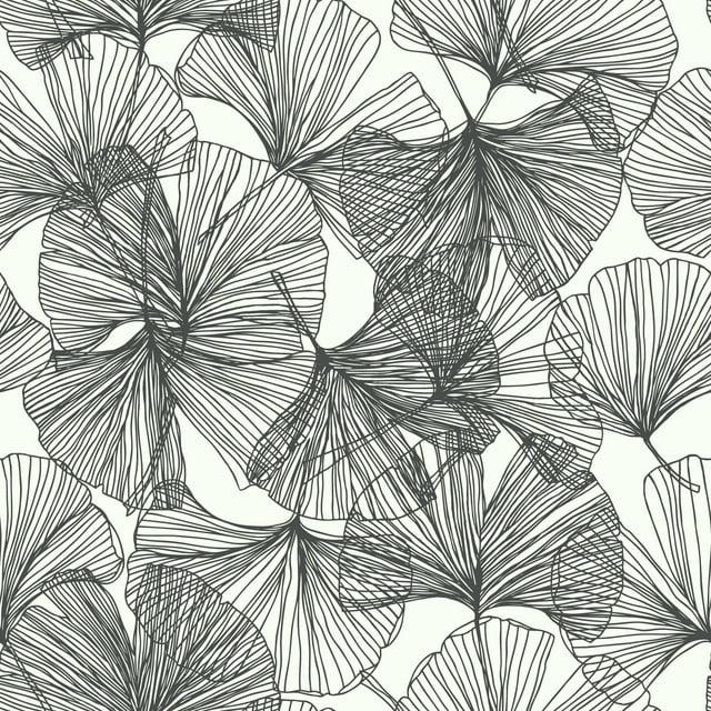 RoomMates Black Ginkgo Leaves Peel and Stick Wallpaper, 20.5 in x 18 ft