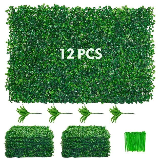 Primrue Primrue 12PCS 16" X 24" Artificial Boxwood Panels,Boxwood Hedge Wall Panels,Artificial Grass Backdrop Wall 1.6", Privacy Hedge Screen UV Protected For Outdoor Indoor Garden Fence Backyard