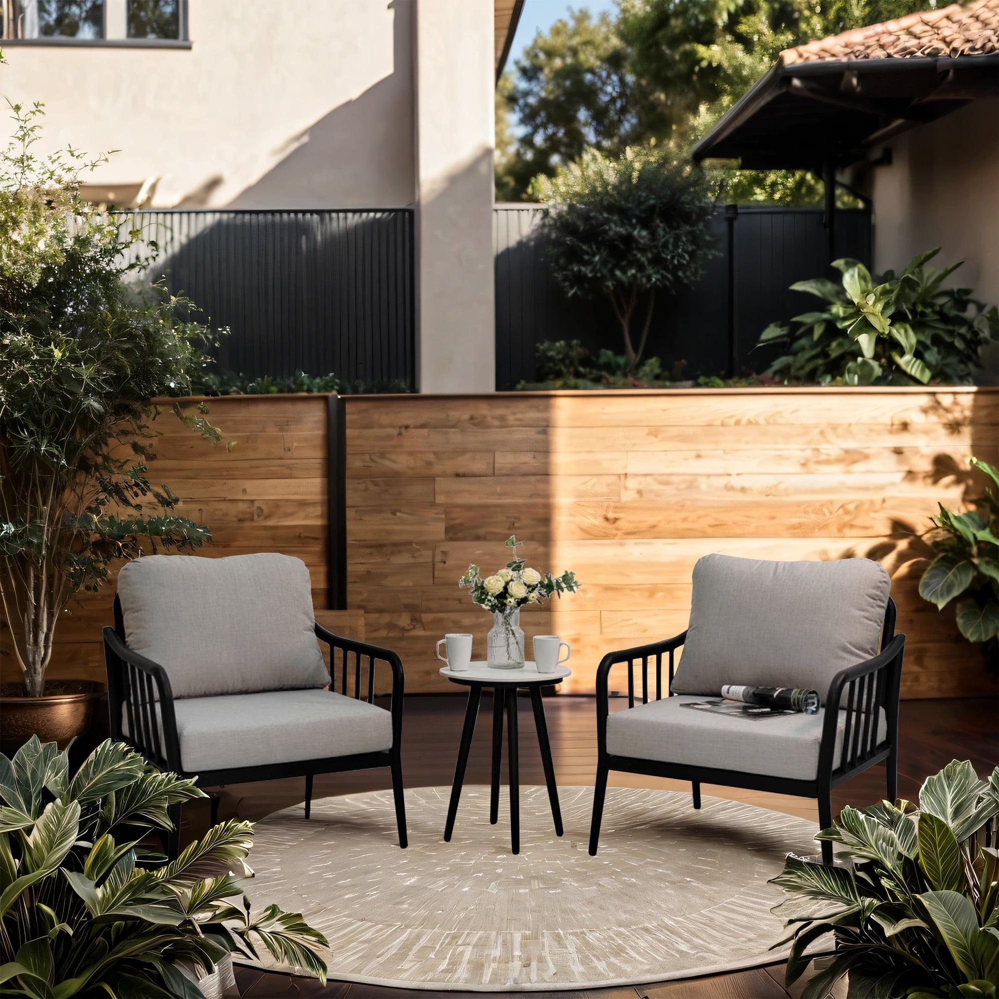 Modern Black Aluminum Outdoor Conversation Set with Gray Cushions