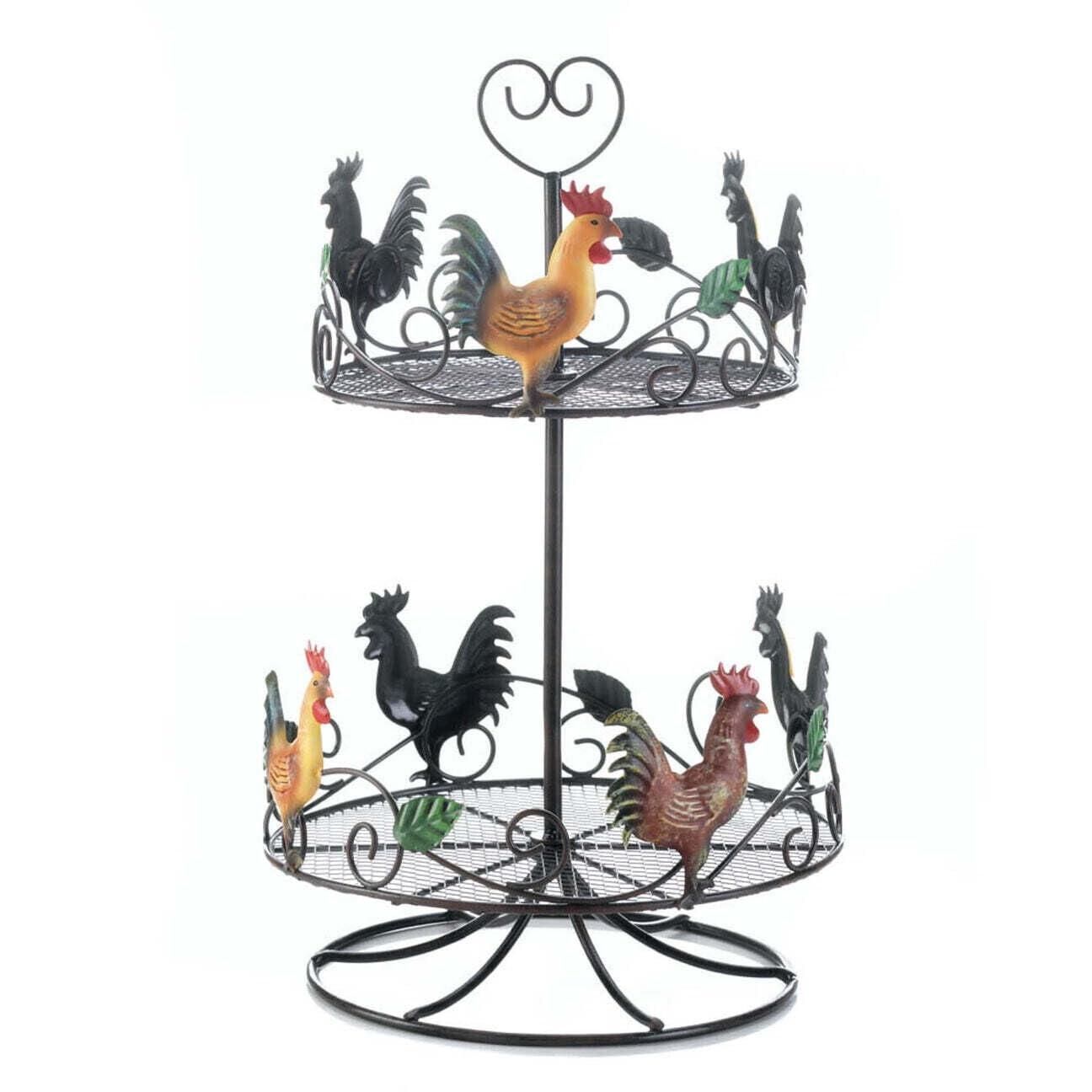 Colorful Iron Rooster 2-Tier Countertop Storage Rack