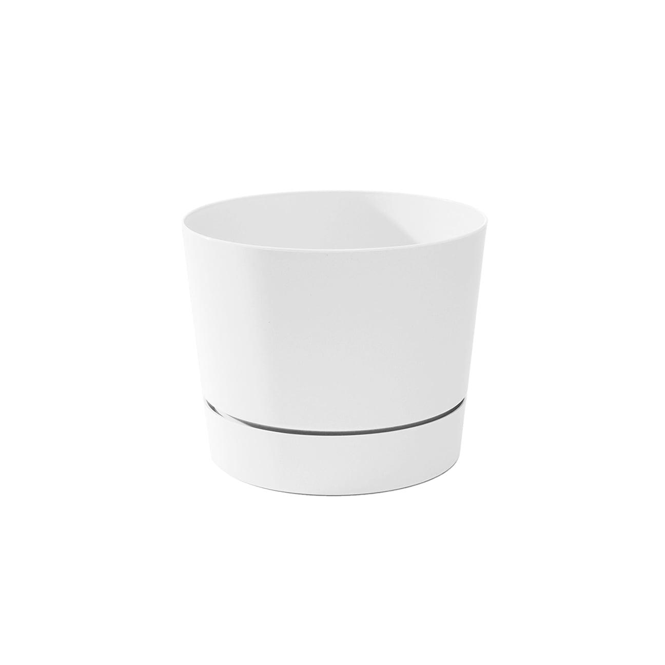 White Matte Mid-Century Modern Round Plant Pot with Tray