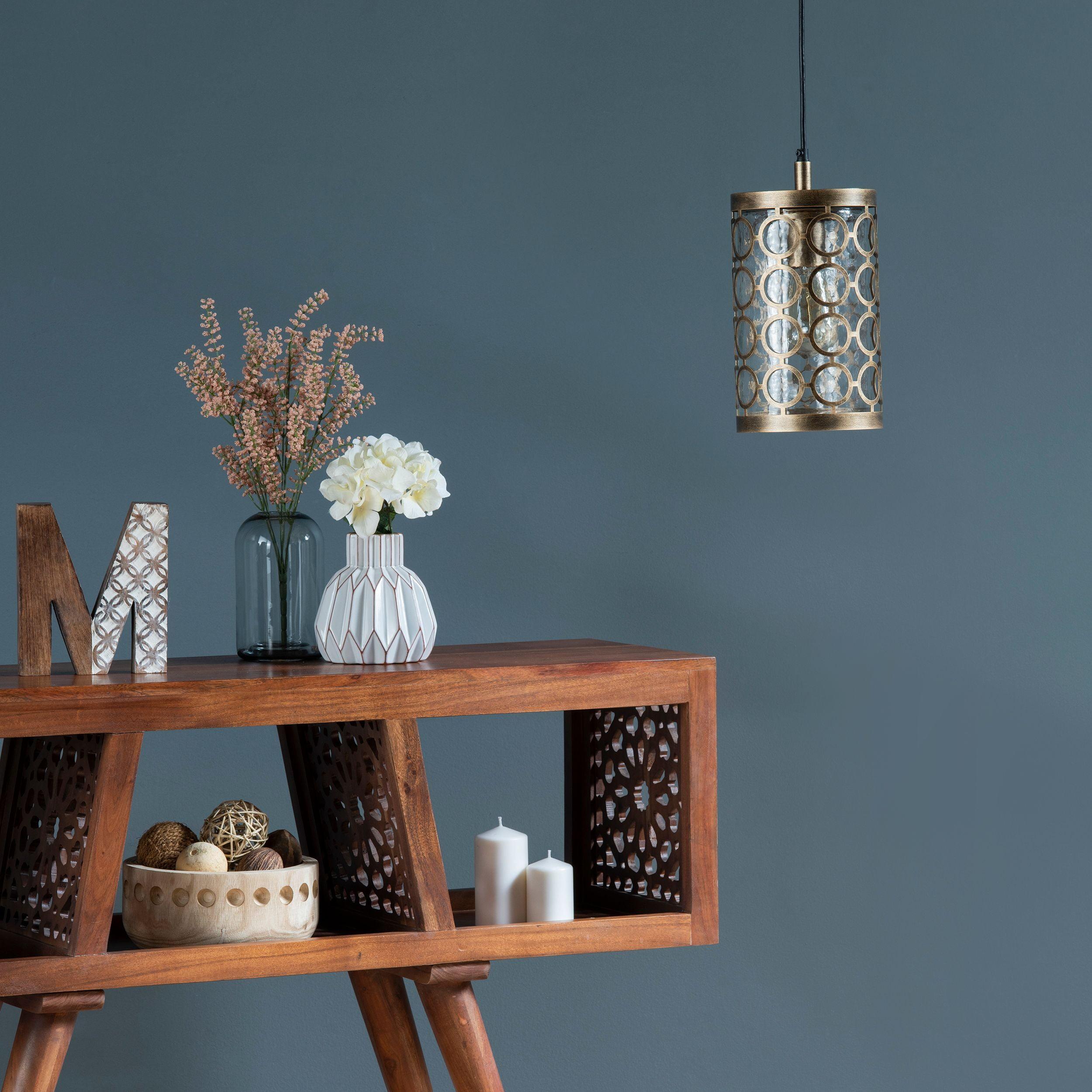 Antique Brass and Glass Circle Pattern Pendant Light