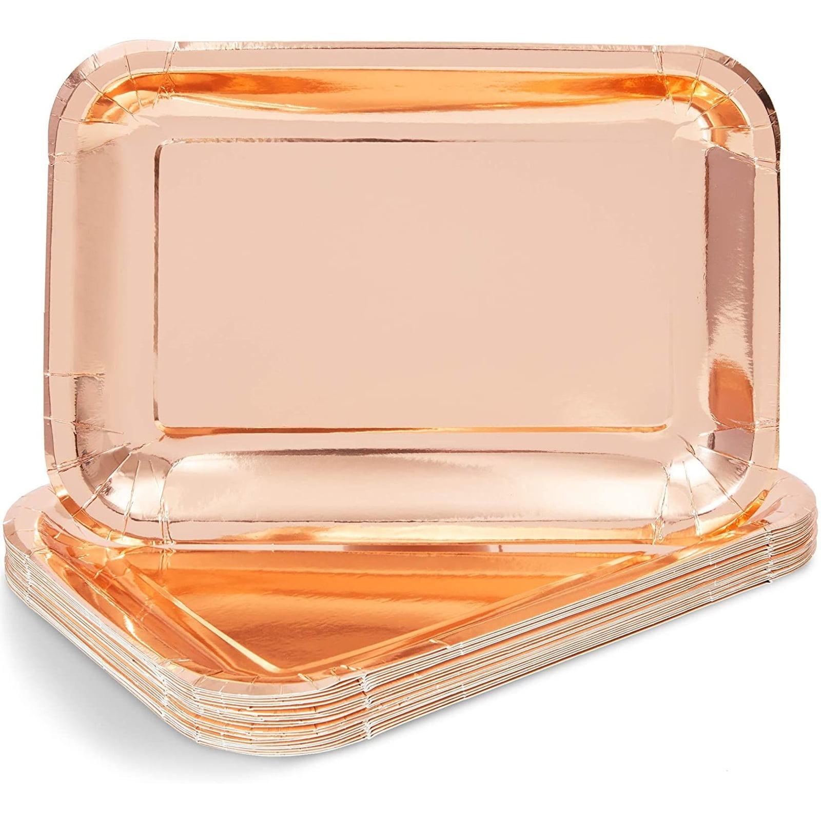 Sparkle and Bash 24 Pack Rose Gold Foil Disposable Paper Serving Trays for Parties, 9 x 13 In