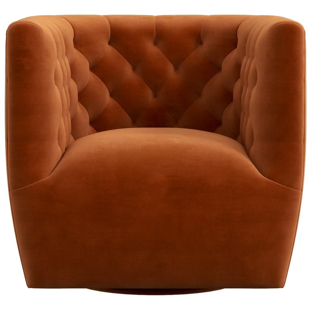 Burnt Orange Velvet Mid-Century Modern Swivel Accent Chair