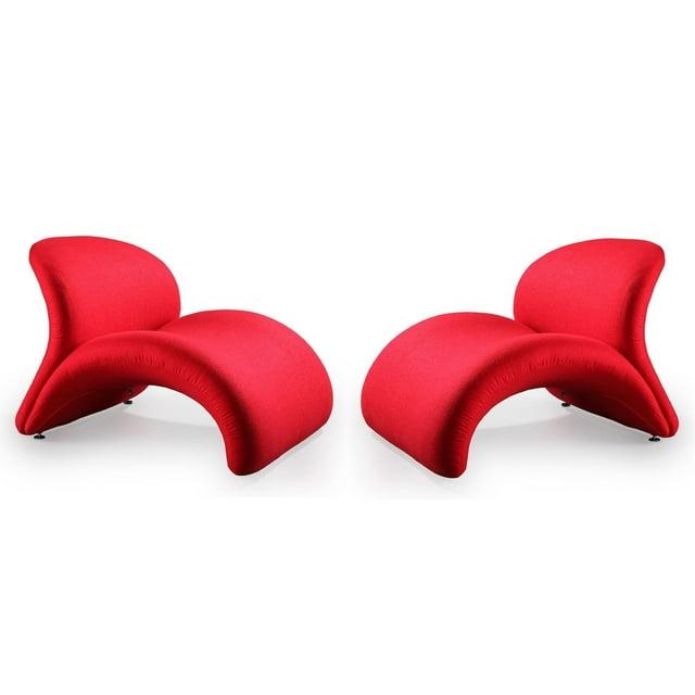 Set of 2 Rosebud Wool Blend Accent Chairs Red - Manhattan Comfort: Armless, Metal Frame, No Assembly Required