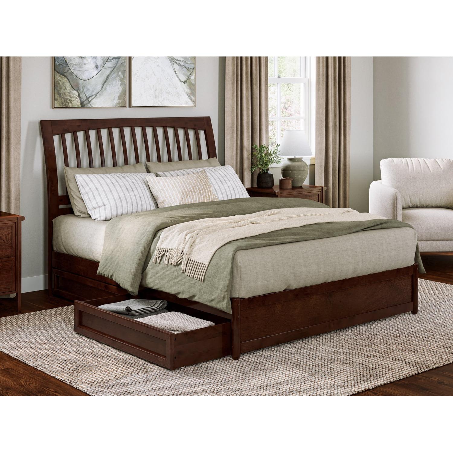 Roslyn Walnut Queen Platform Bed with Storage Drawers