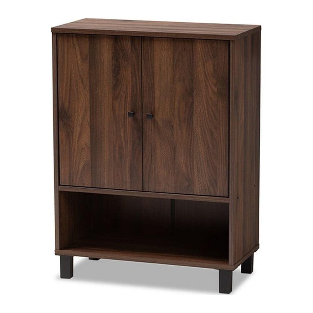 Baxton Studio Rossin Walnut Finished 2 Door Wood Entryway Shoe Storage Cabinet Brown: Freestanding Organizer, Holds 8 Pairs