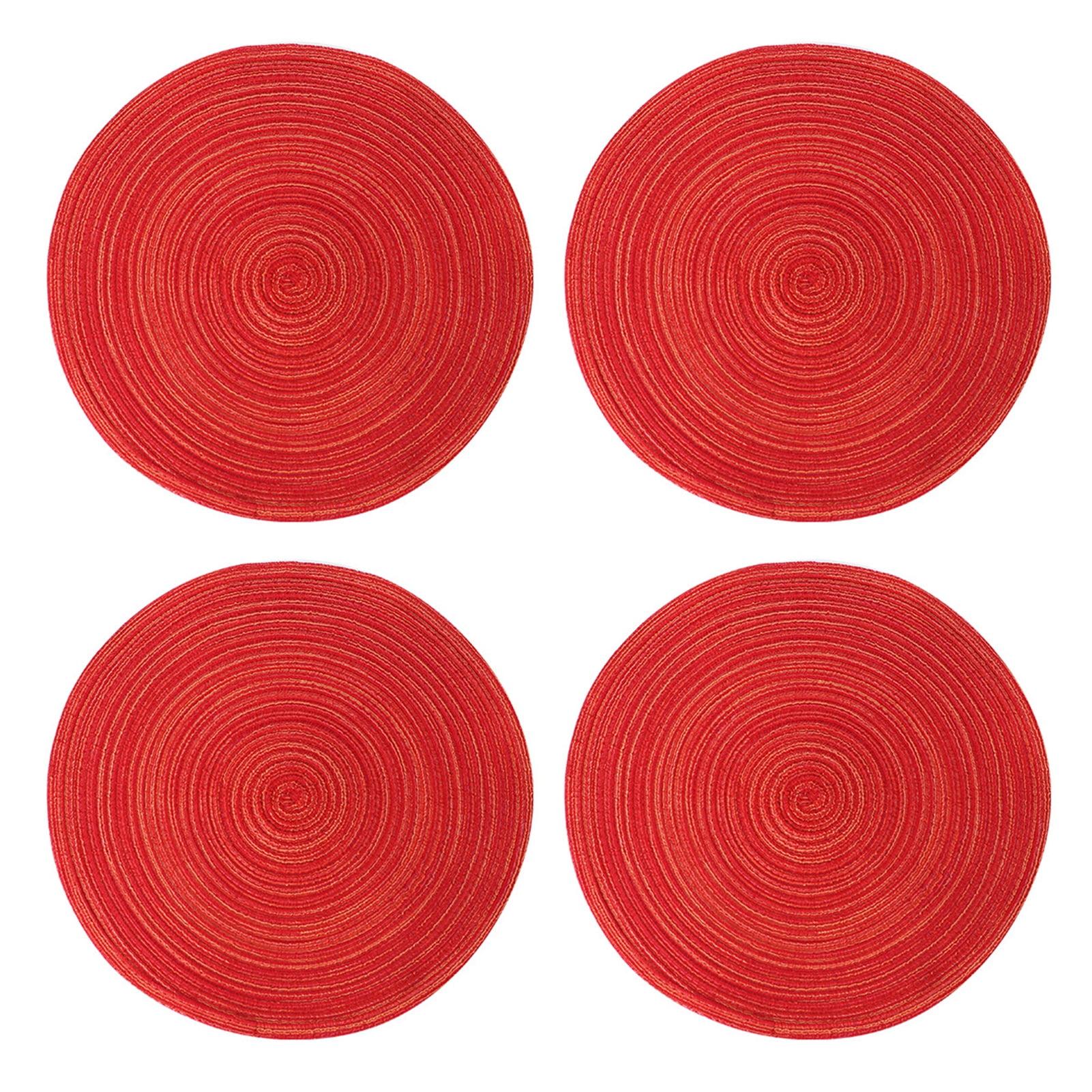 Round Woven Placemats, 4 Pcs, 15" Braided Woven Placemats, Attractive Kitchen Place Mats, Round Placemats as Table Mat (Red)