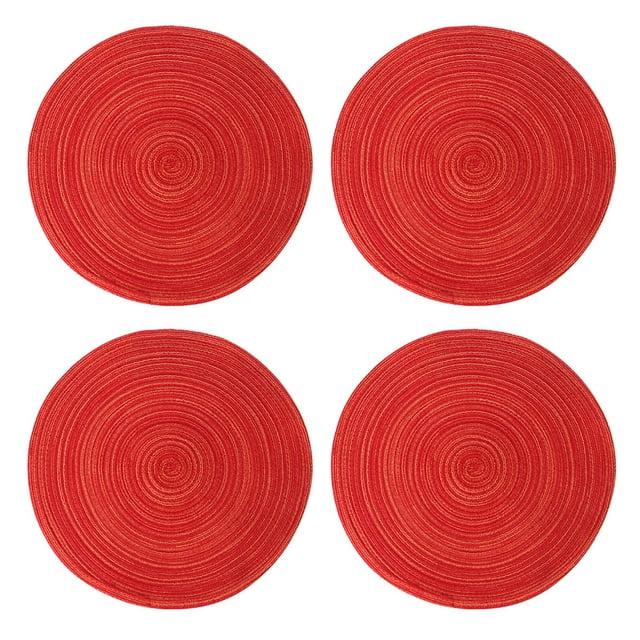 Ikeay Placemat| Round Placemats Set Of 4 Round Table Placemats Braided Cotton Place Mats 15 Inch for Kitchen Dining Table Holiday Party, 4X Placemats, Red