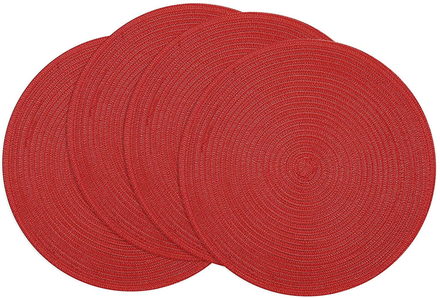 Round Woven Placemats, 4 Pcs, 15" Braided Woven Placemats, Attractive Kitchen Place Mats, Round Placemats as Table Mat (Red)