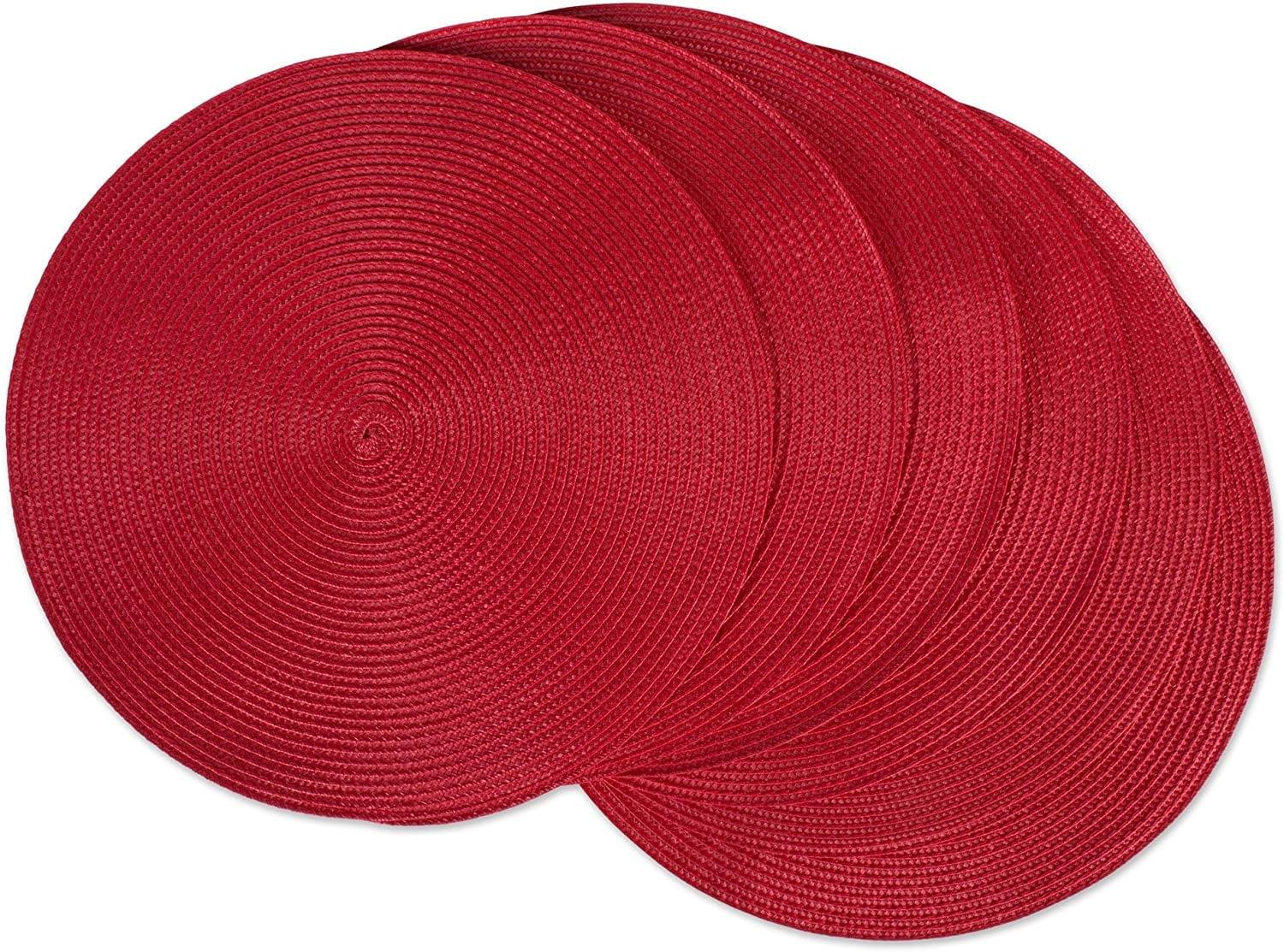 Round Braided Placemats Set of 6 Table Mats for Dining Tables Woven Washable Non-Slip Place mats 15 Inch, Red