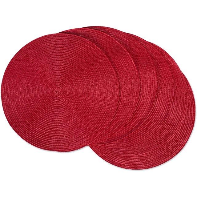 Red Round Braided Placemats Set of 6 for Dining Tables