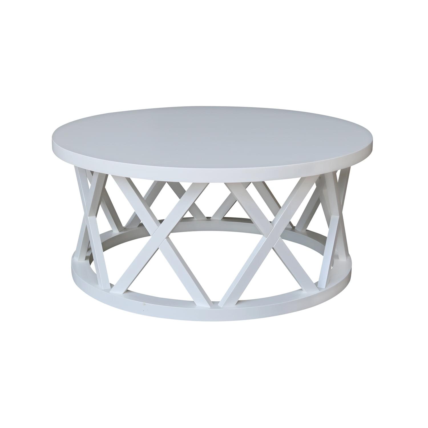40" Ceylon Round Coffee Table White - International Concepts: Solid Wood, Parawood Material, 18" Height